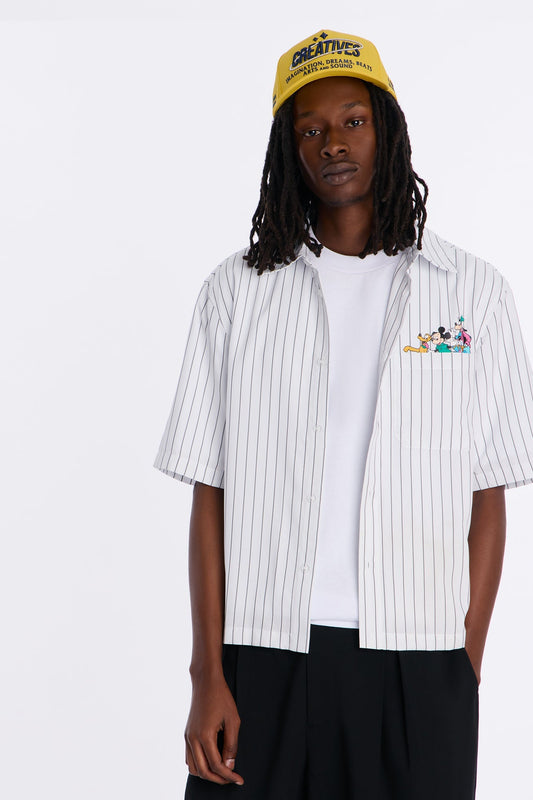Disney Mickey And Friends Embroidery Button Up Shirt - White Fashion Nova