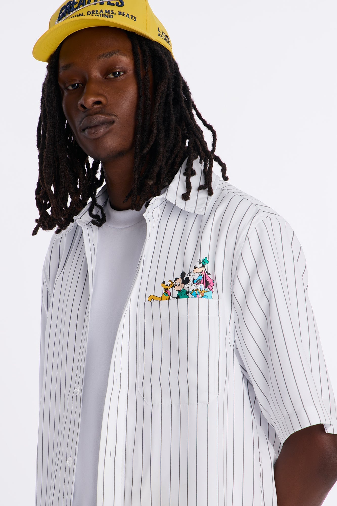 Disney Mickey And Friends Embroidery Button Up Shirt - White Fashion Nova