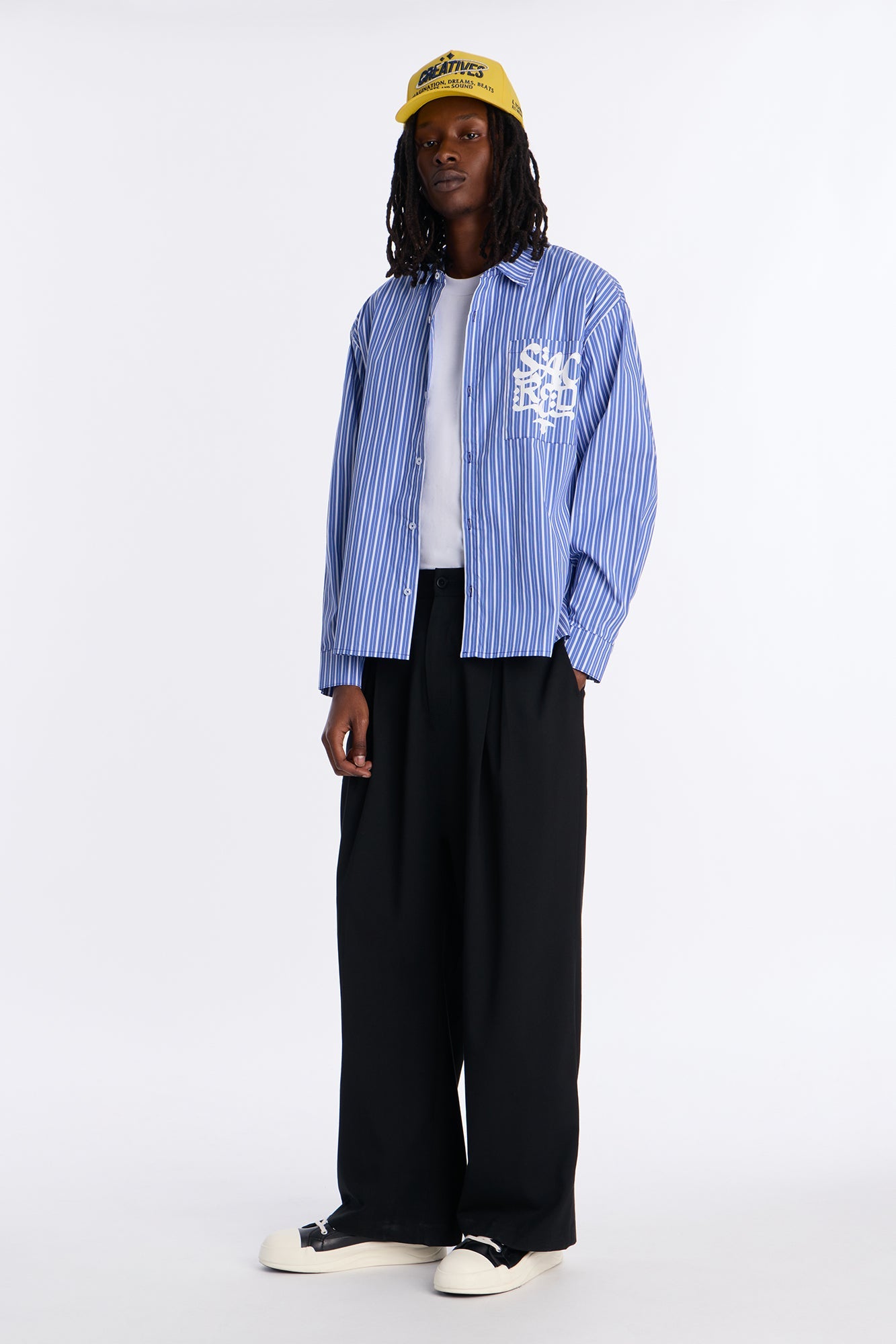 Santos Striped Button Up Shirt - Blue/combo Fashion Nova