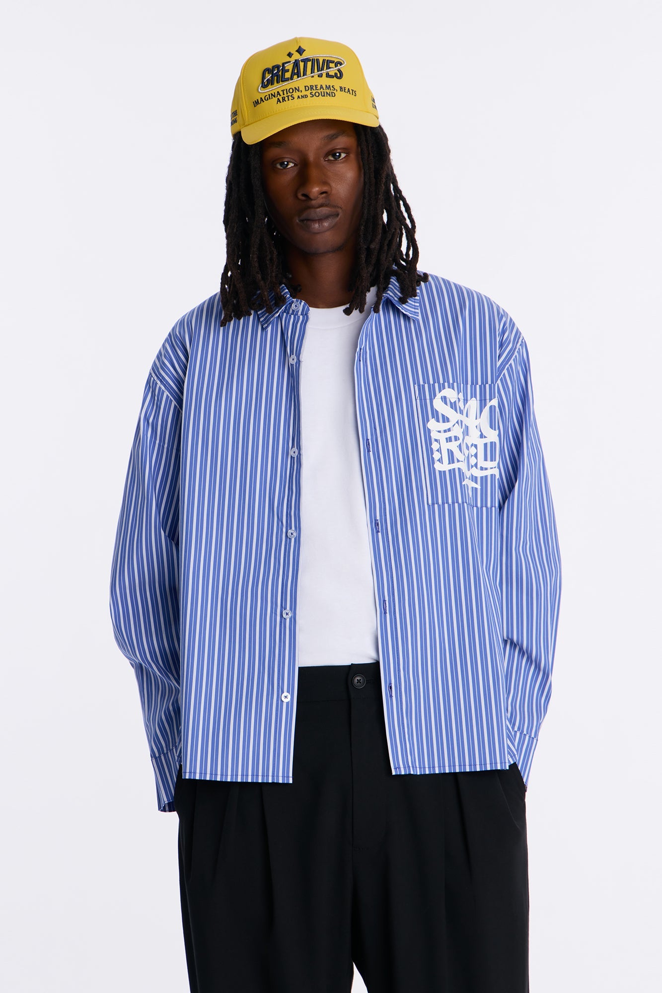 Santos Striped Button Up Shirt - Blue/combo Fashion Nova