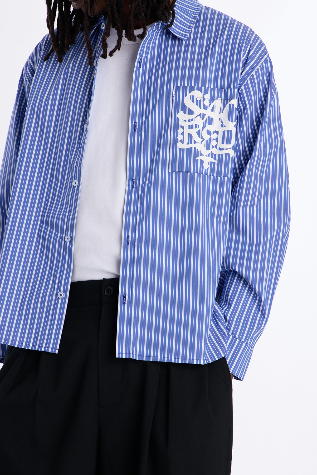 Santos Striped Button Up Shirt - Blue/combo Fashion Nova