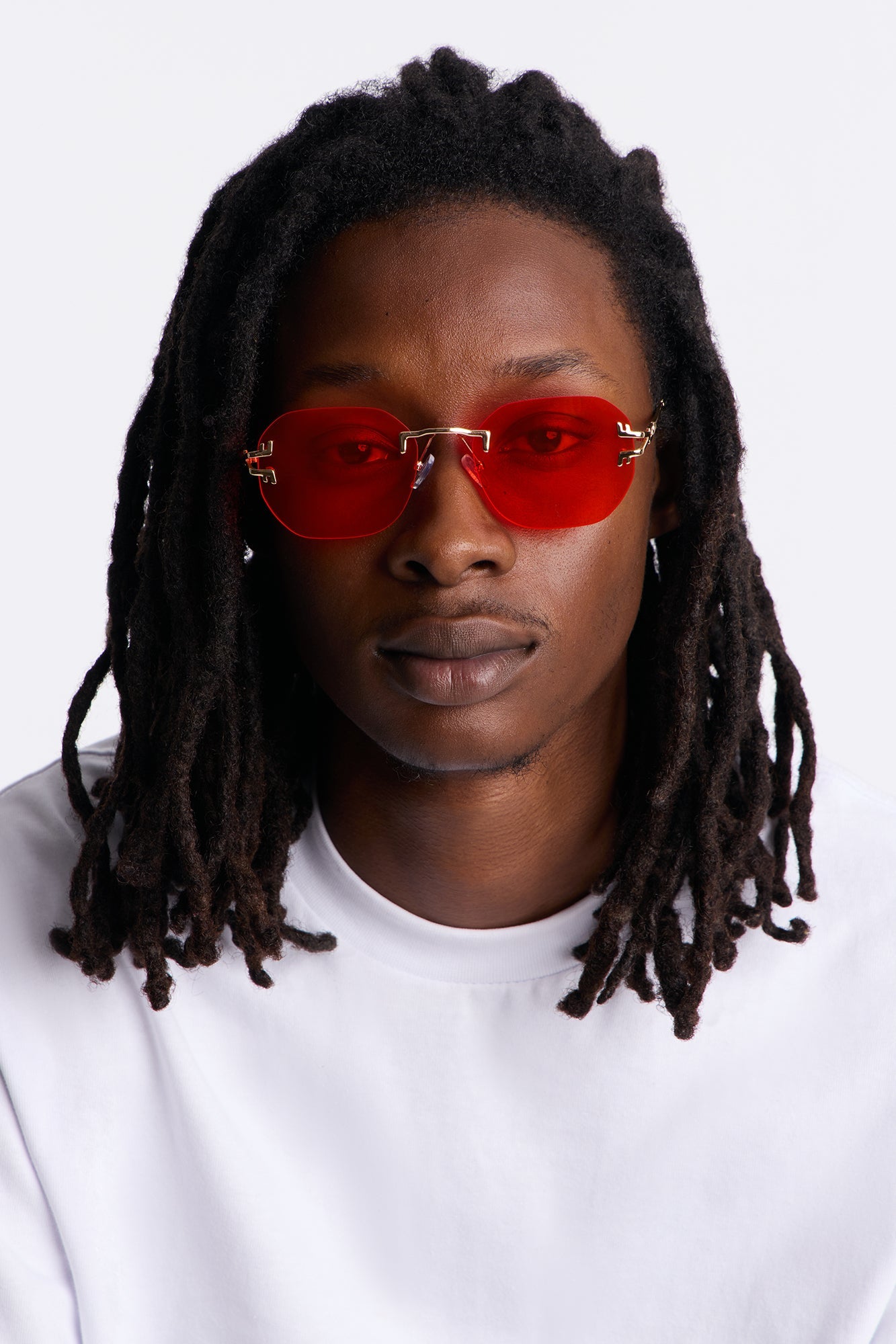 Oval Colored Lenses Metal Sunglasses - Gold/Red Fashion Nova