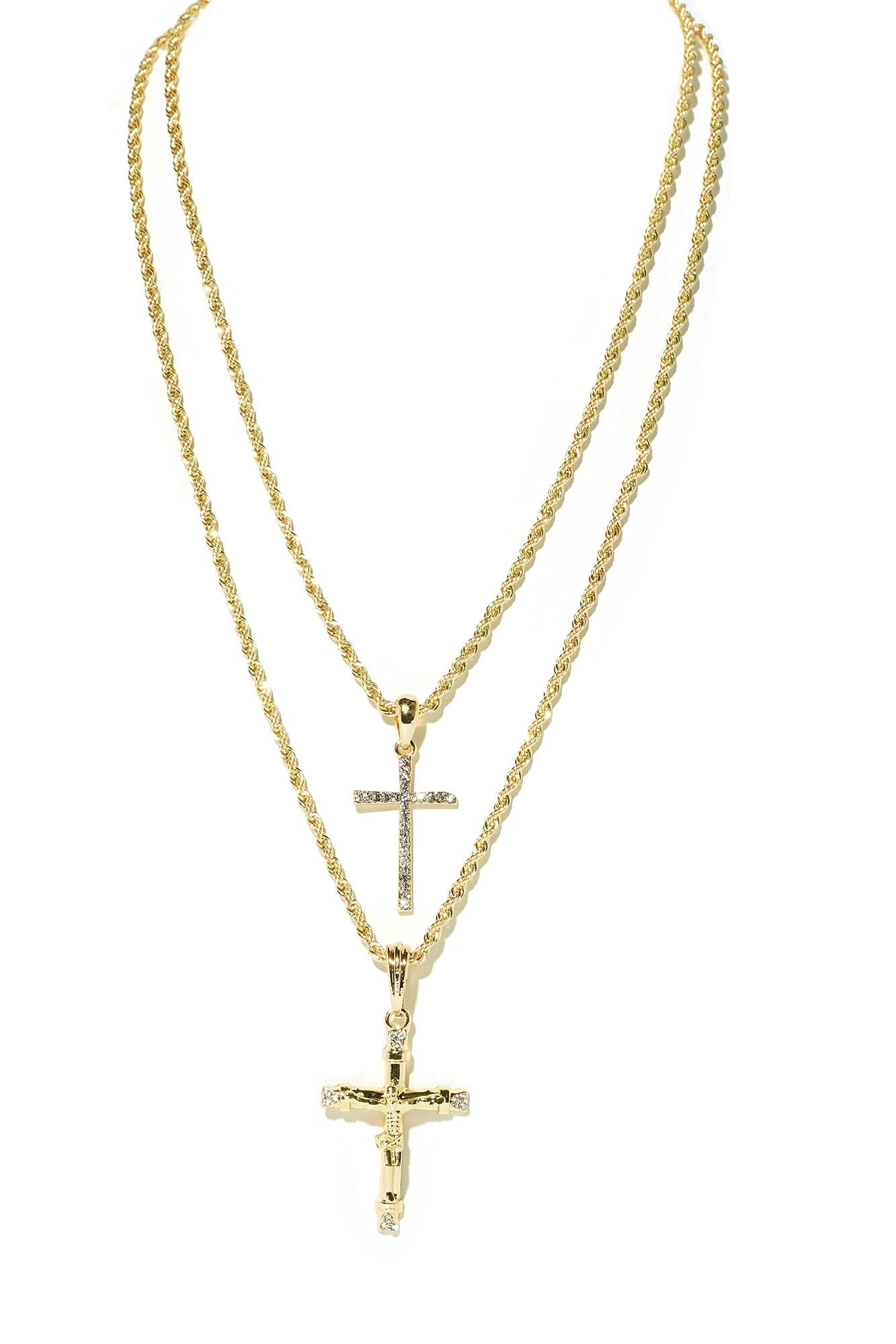 Classic Holy Cross Pendant 2 Piece Chain Necklace - Gold Fashion Nova