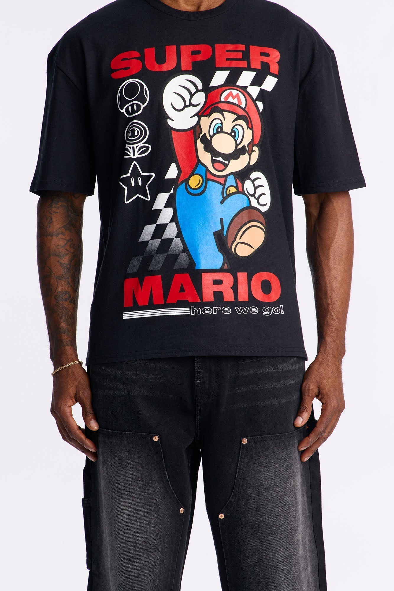 Super Mario Here We Go Boxy Short Sleeve Tee - Black Fashion Nova