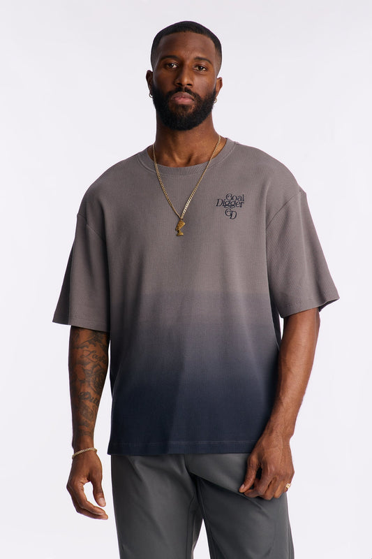 Gradient Waffle Knit Crewneck Tee - Grey/combo Fashion Nova