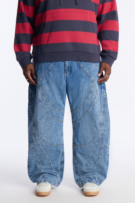 Barrel Paneled Ways Jean - Medium Blue Wash Fashion Nova