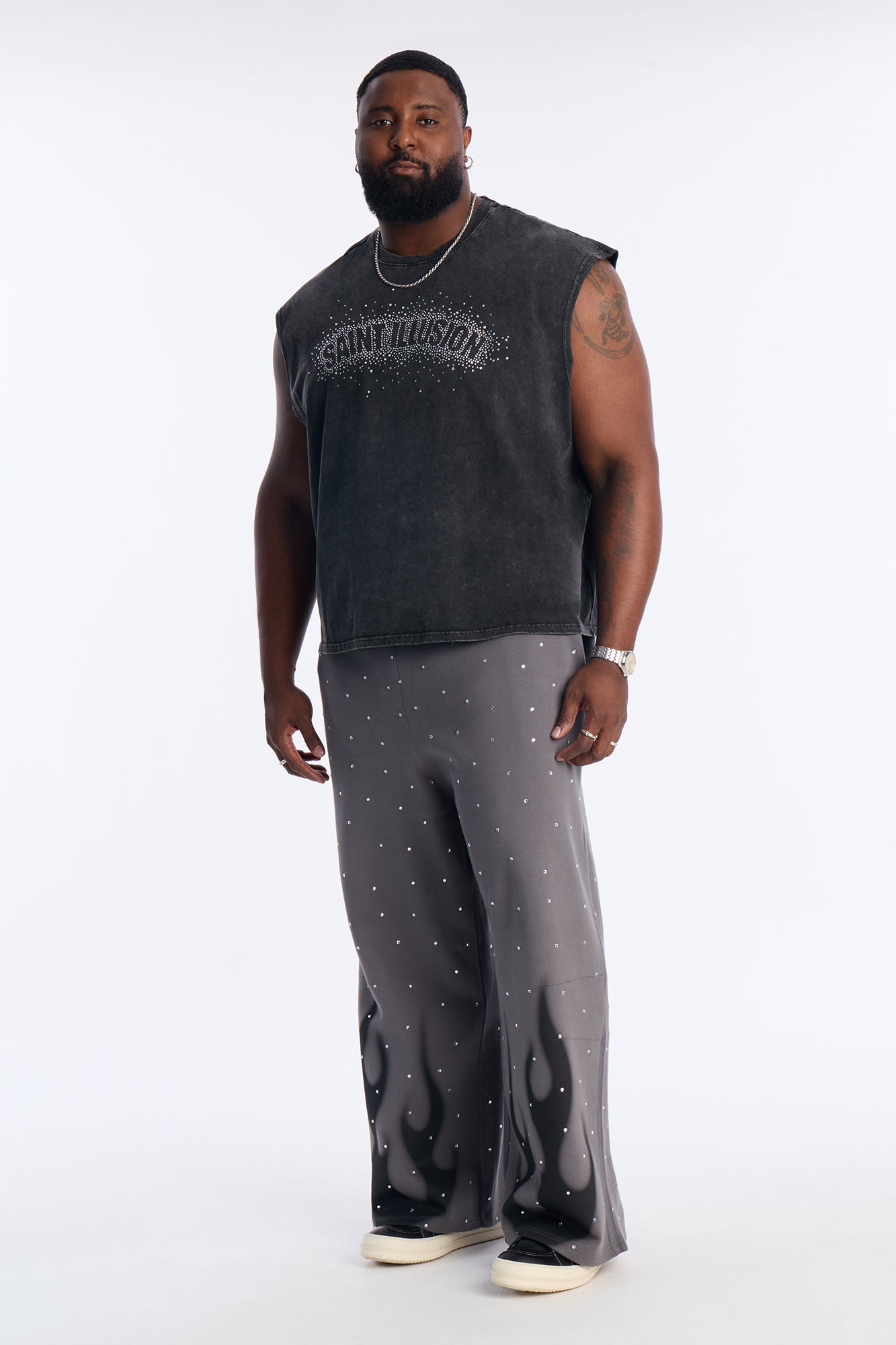 Rhinestone Flame Wide Leg Sweatpants - Charcoal Fashion Nova
