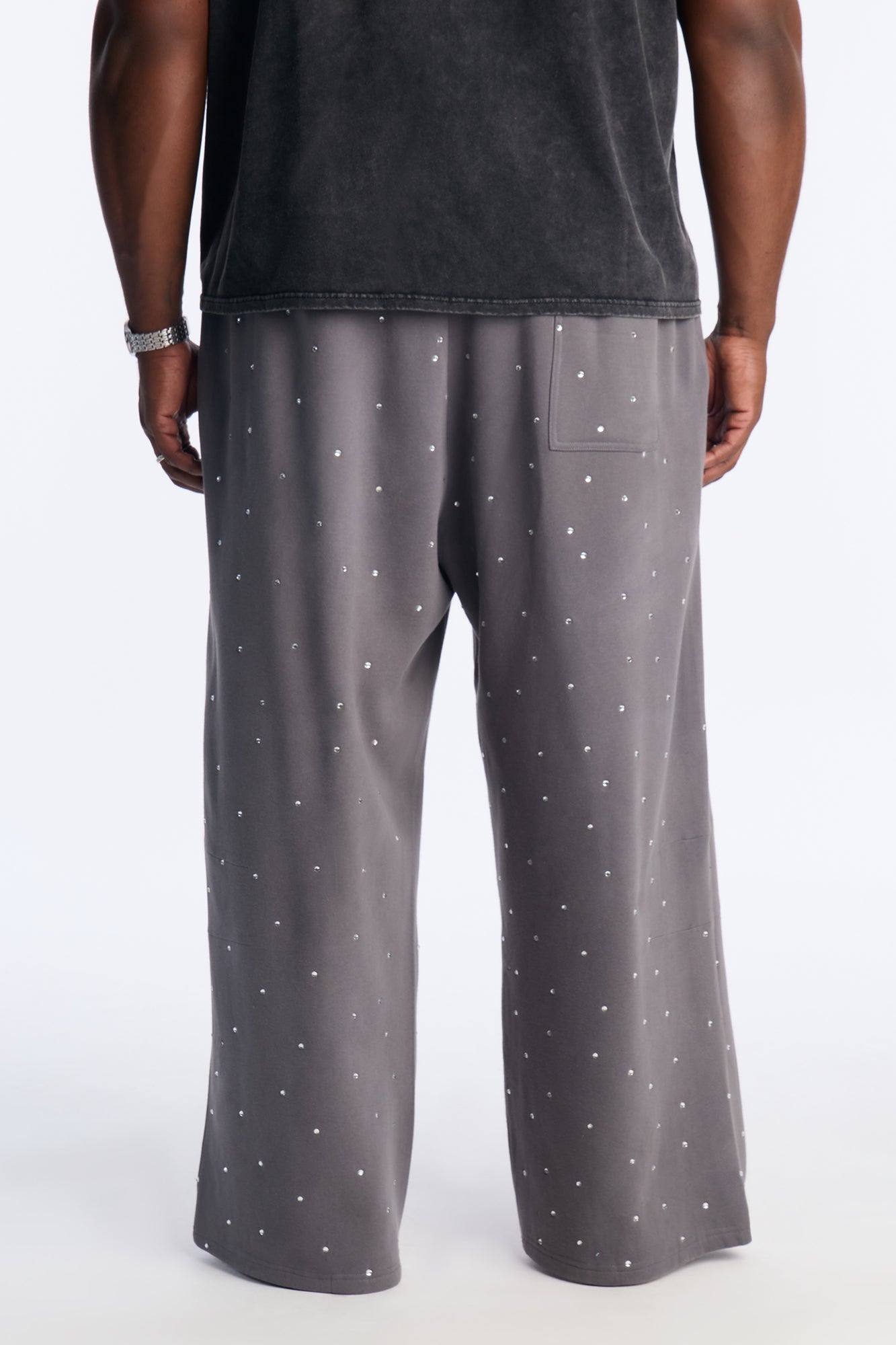 Rhinestone Flame Wide Leg Sweatpants - Charcoal Fashion Nova