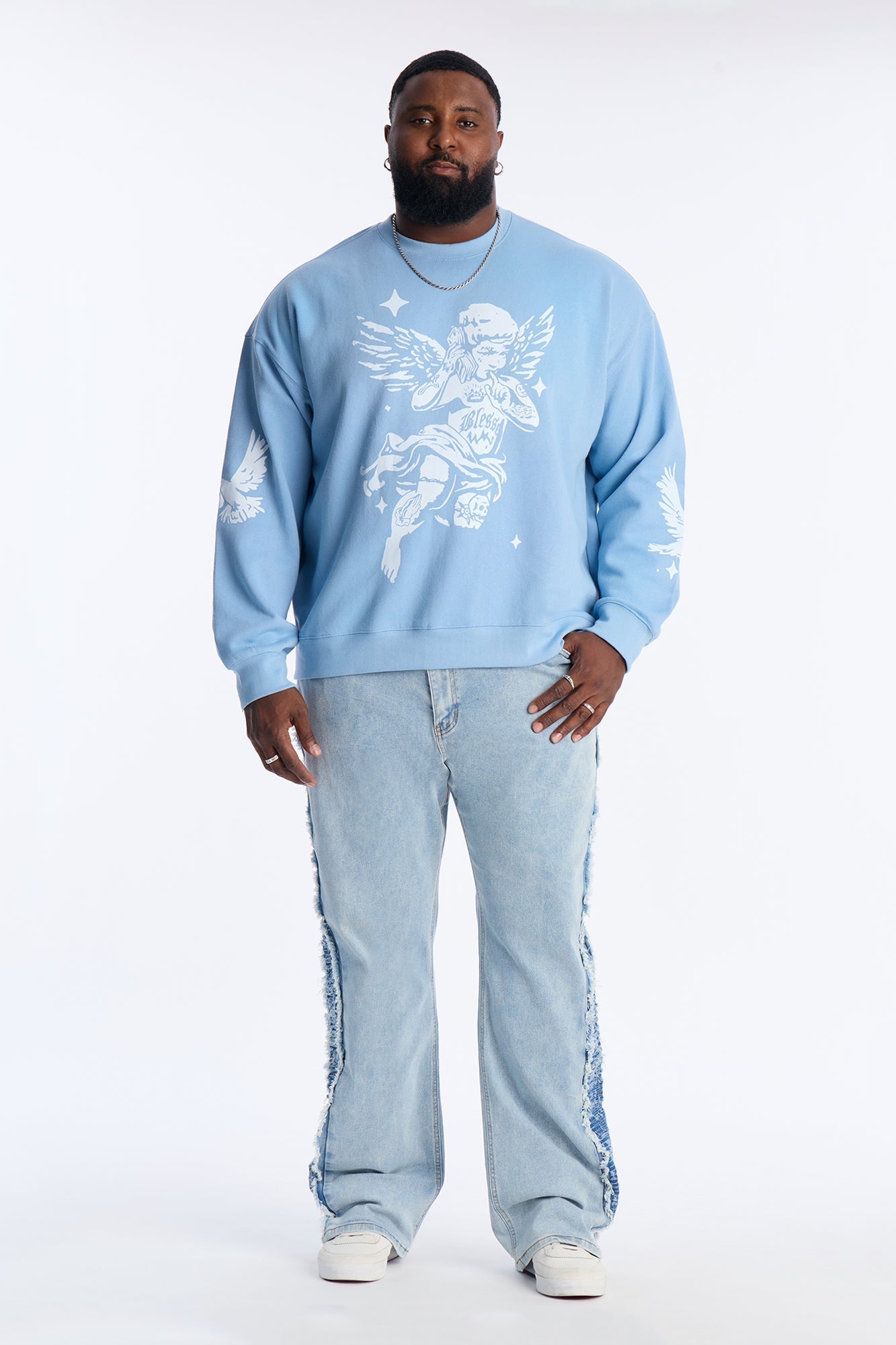 Heaven Sent Crew Neck Sweatshirt - Blue Fashion Nova