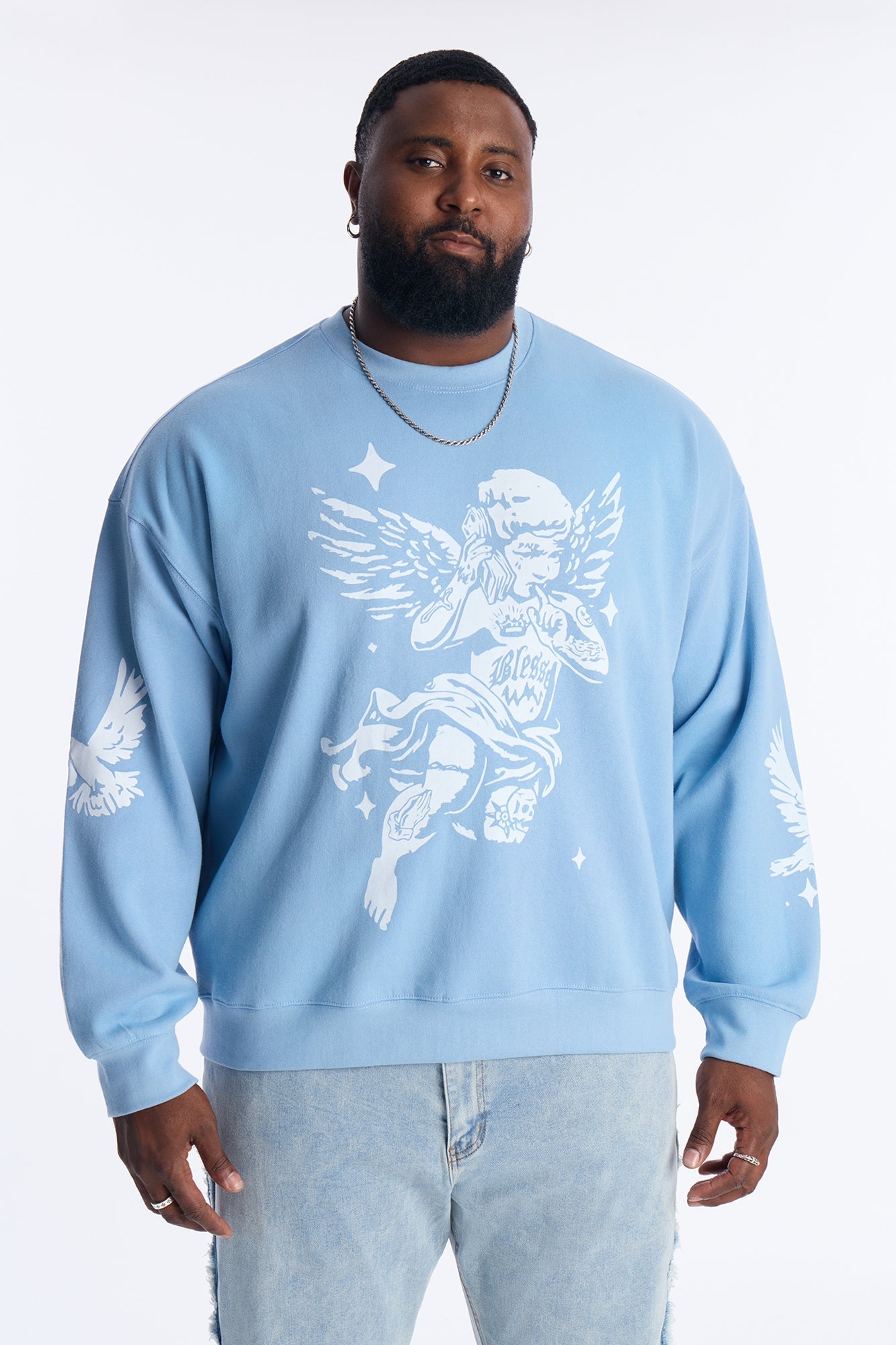 Heaven Sent Crew Neck Sweatshirt - Blue Fashion Nova