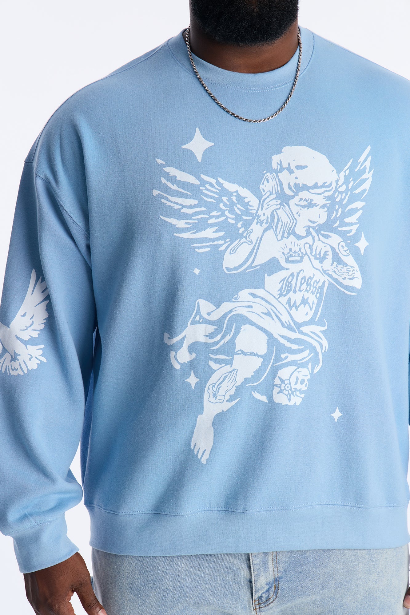 Heaven Sent Crew Neck Sweatshirt - Blue Fashion Nova