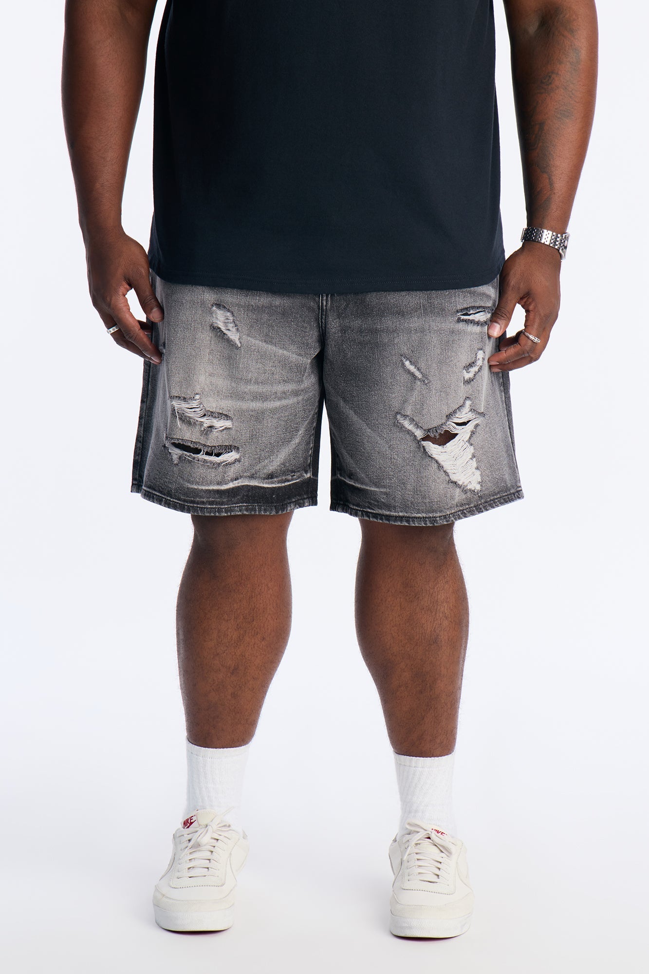 Relaxed Wish You Could Distressed Denim Shorts - Black Wash Fashion Nova