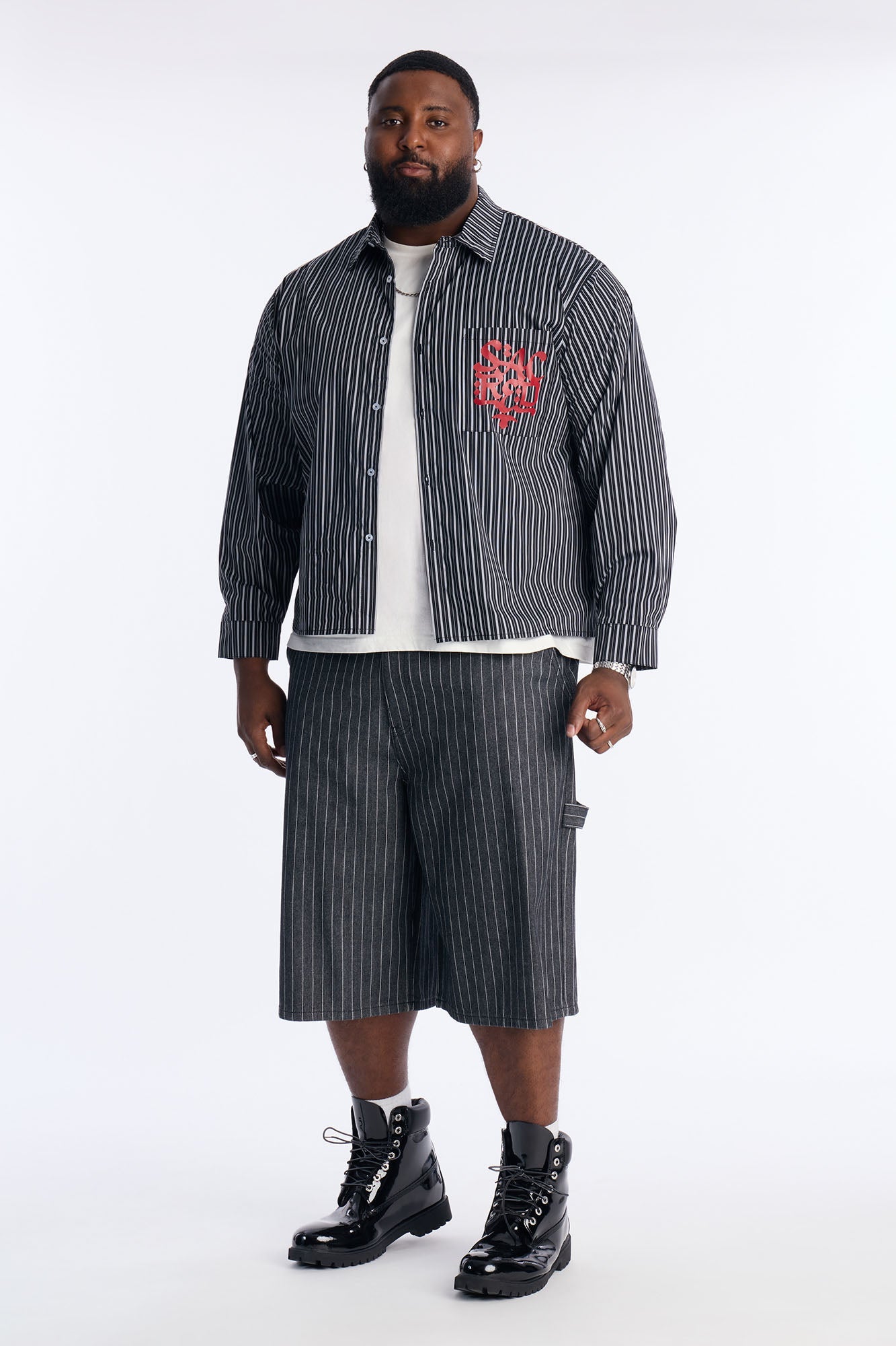 Santos Striped Button Up Shirt - Black/combo Fashion Nova