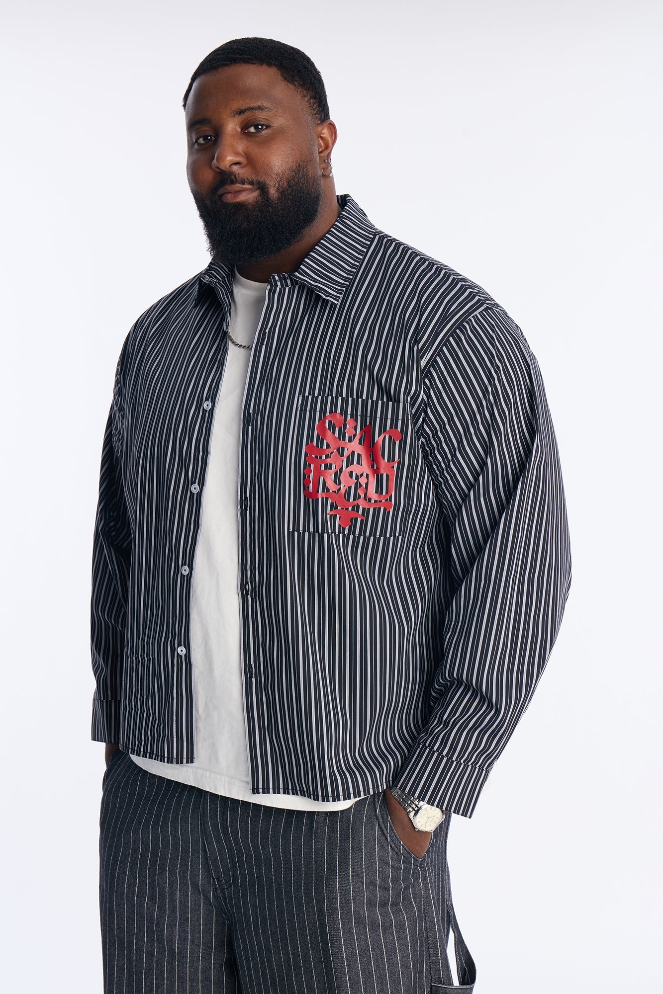 Santos Striped Button Up Shirt - Black/combo Fashion Nova