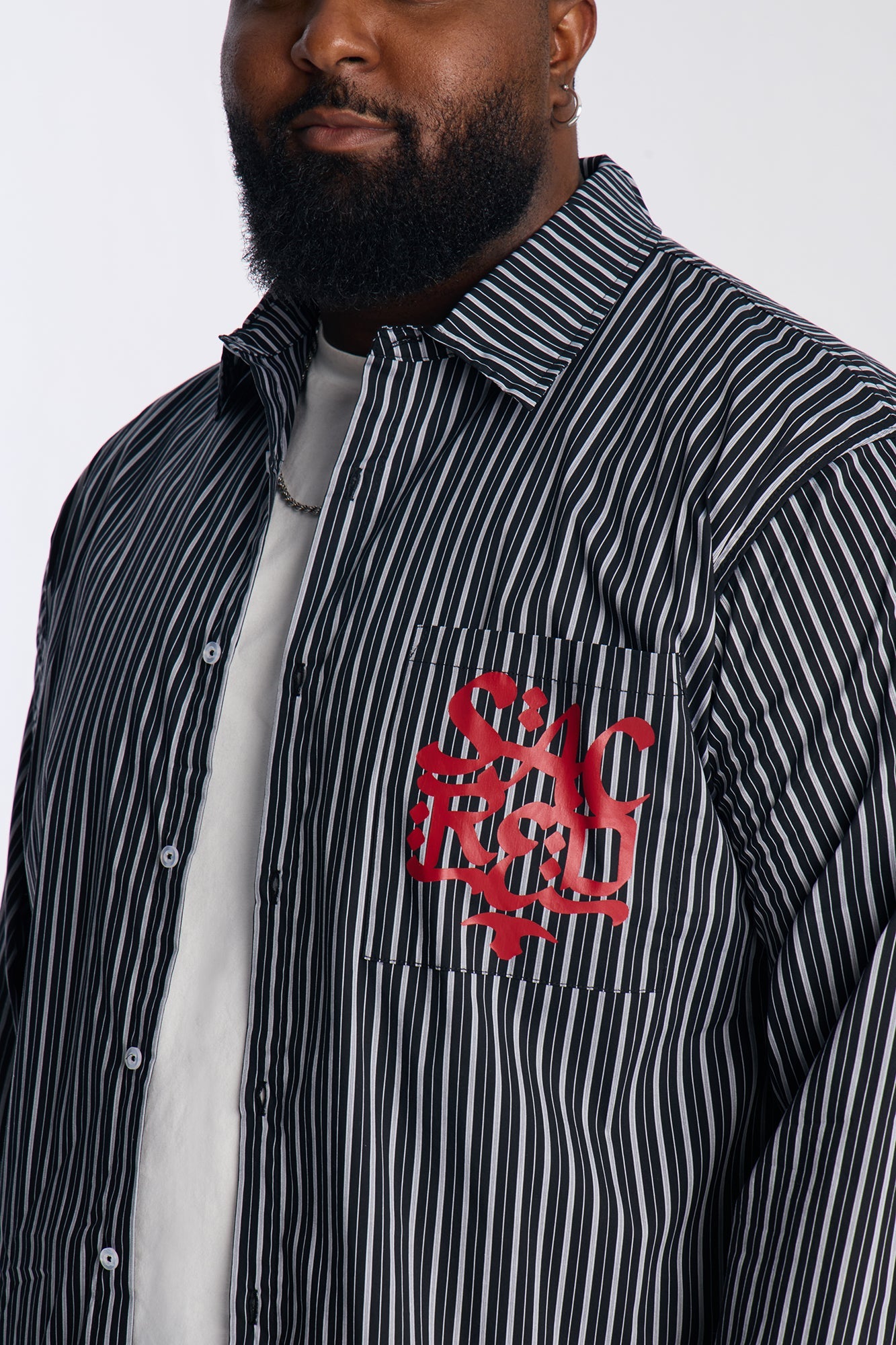 Santos Striped Button Up Shirt - Black/combo Fashion Nova