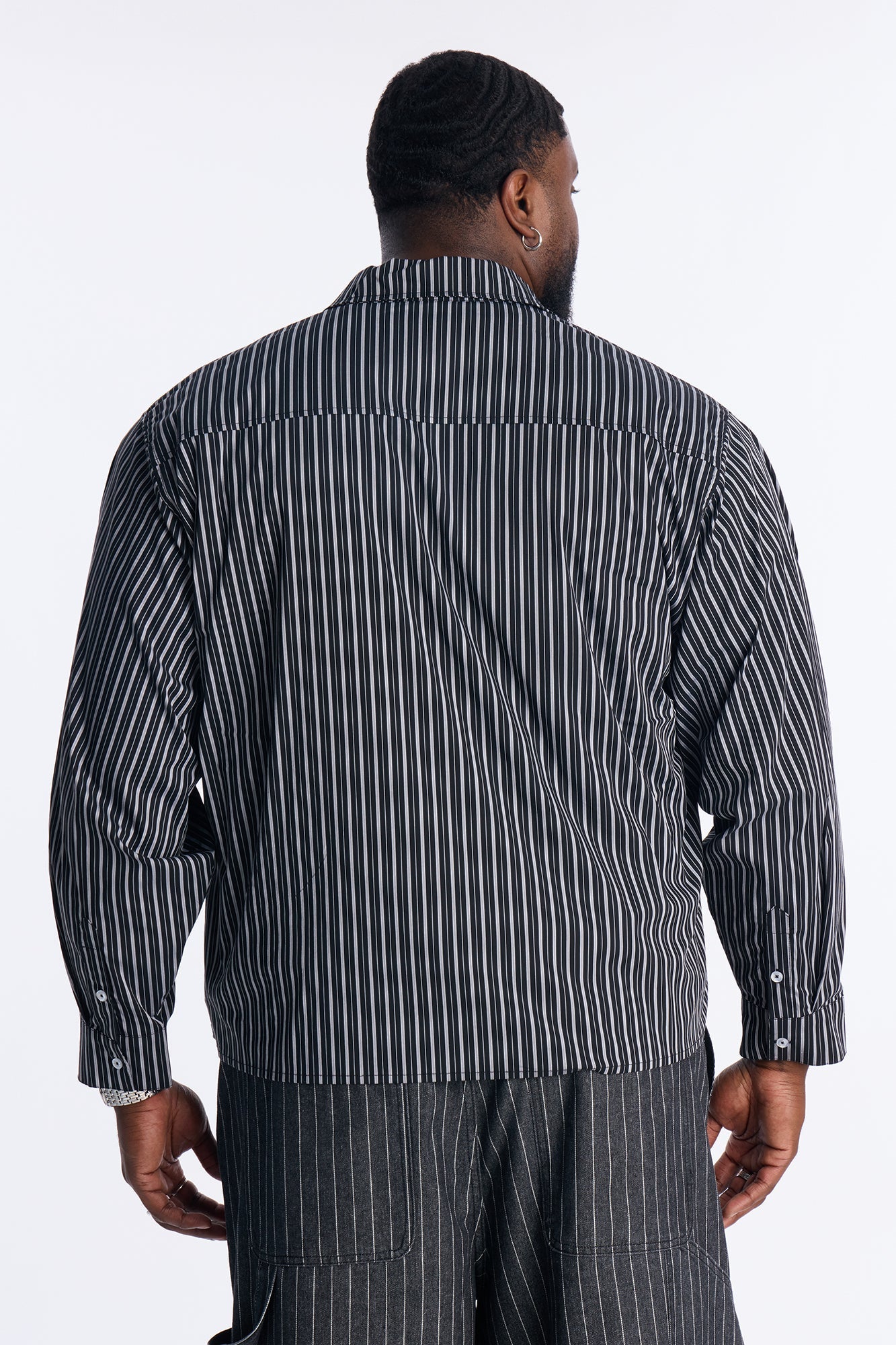 Santos Striped Button Up Shirt - Black/combo Fashion Nova