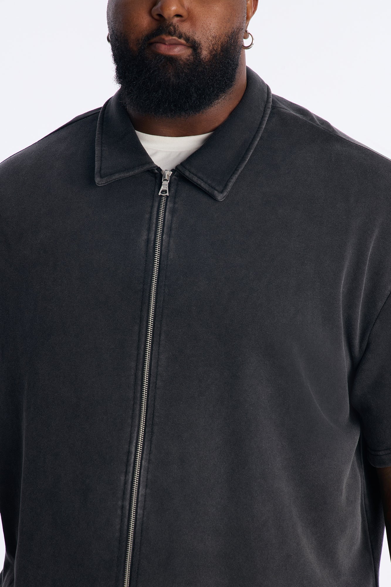 Heavy Wash Oversized Full Zip Polo - Black Fashion Nova