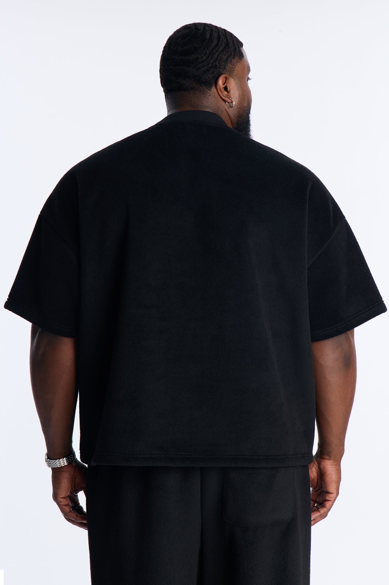 Fuzzy Textured Premium Short Sleeve Sweatshirt - Black Fashion Nova