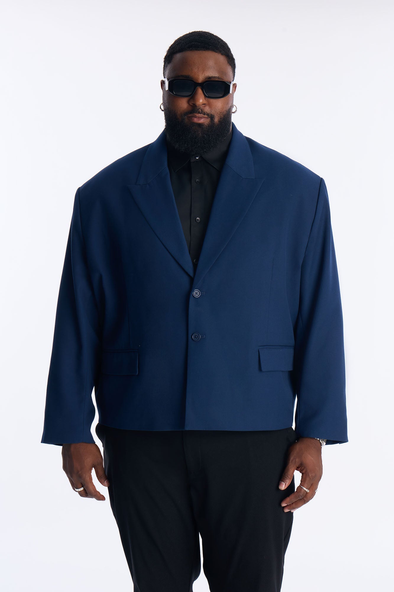 Cropped Peak Lapel Single Breasted Blazer - Navy Fashion Nova