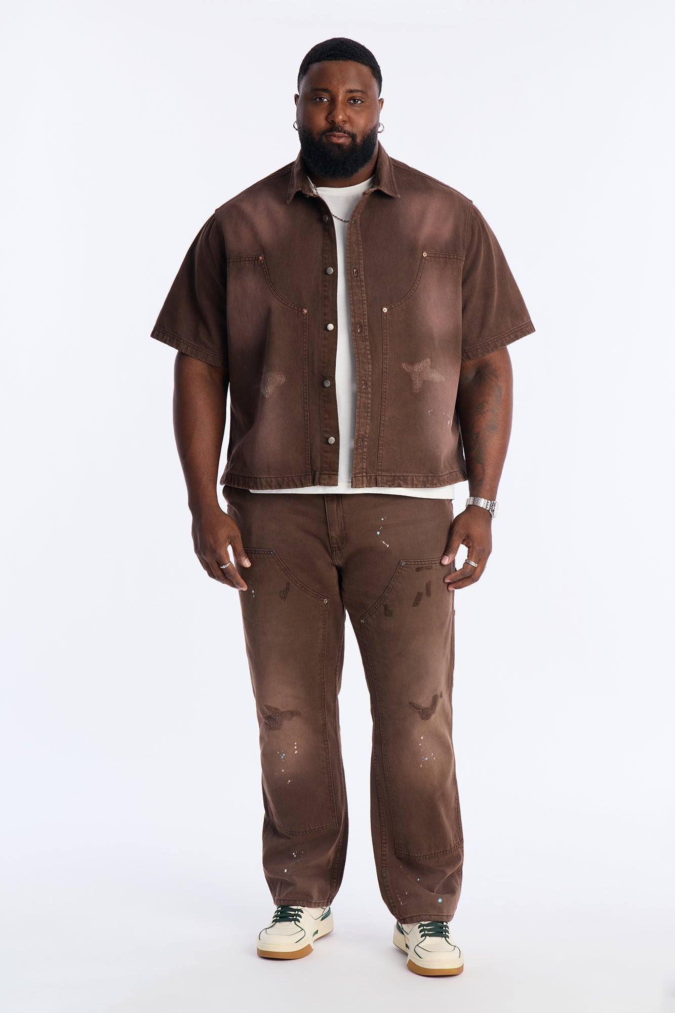 Straight Splatter Paint Distressed Carpenter Work Pant - Brown Fashion Nova