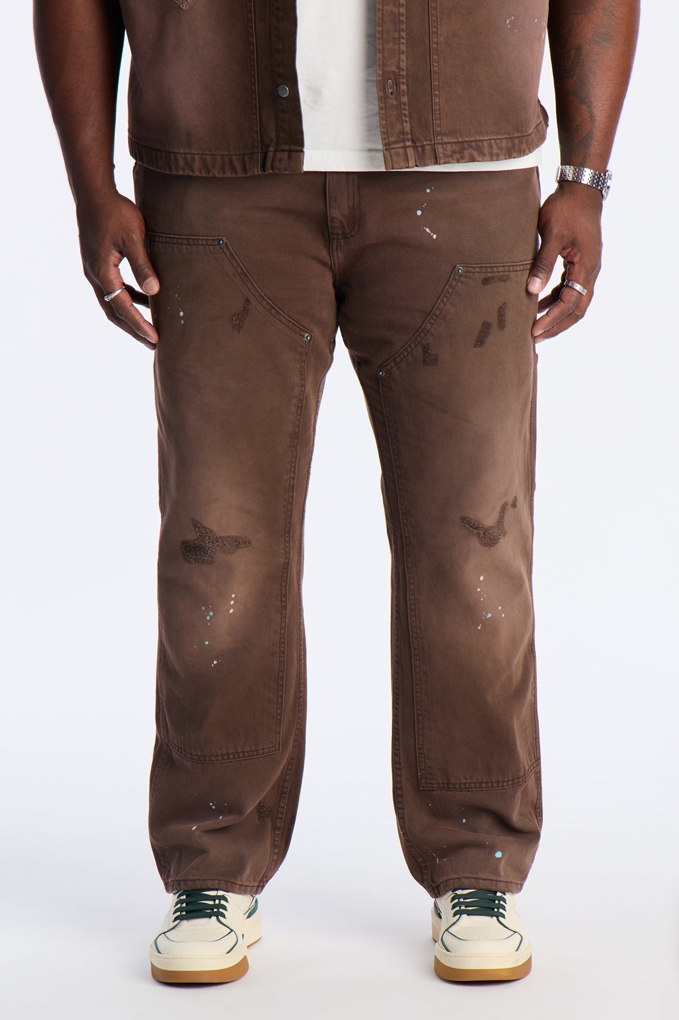 Straight Splatter Paint Distressed Carpenter Work Pant - Brown Fashion Nova