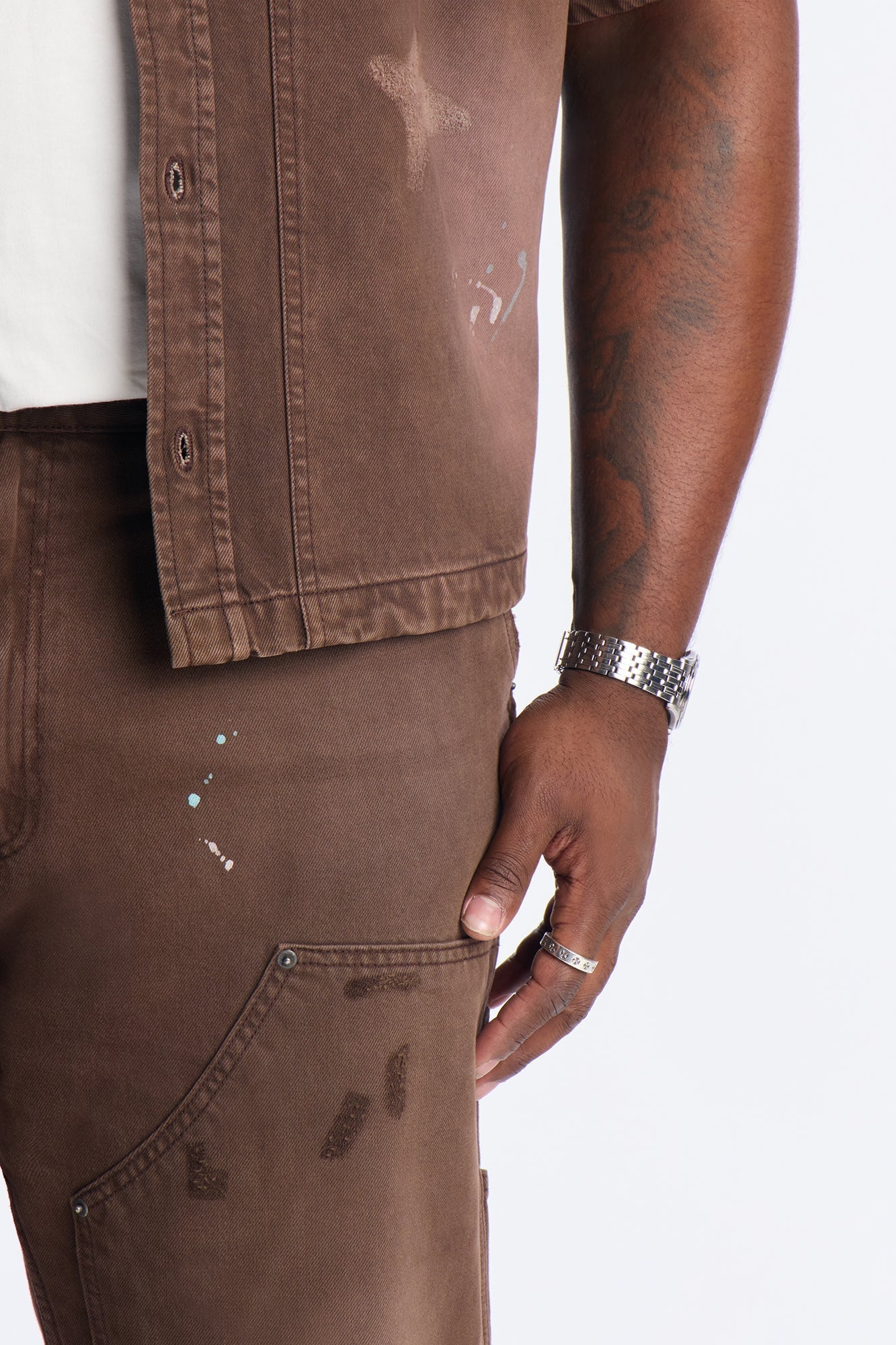Straight Splatter Paint Distressed Carpenter Work Pant - Brown Fashion Nova