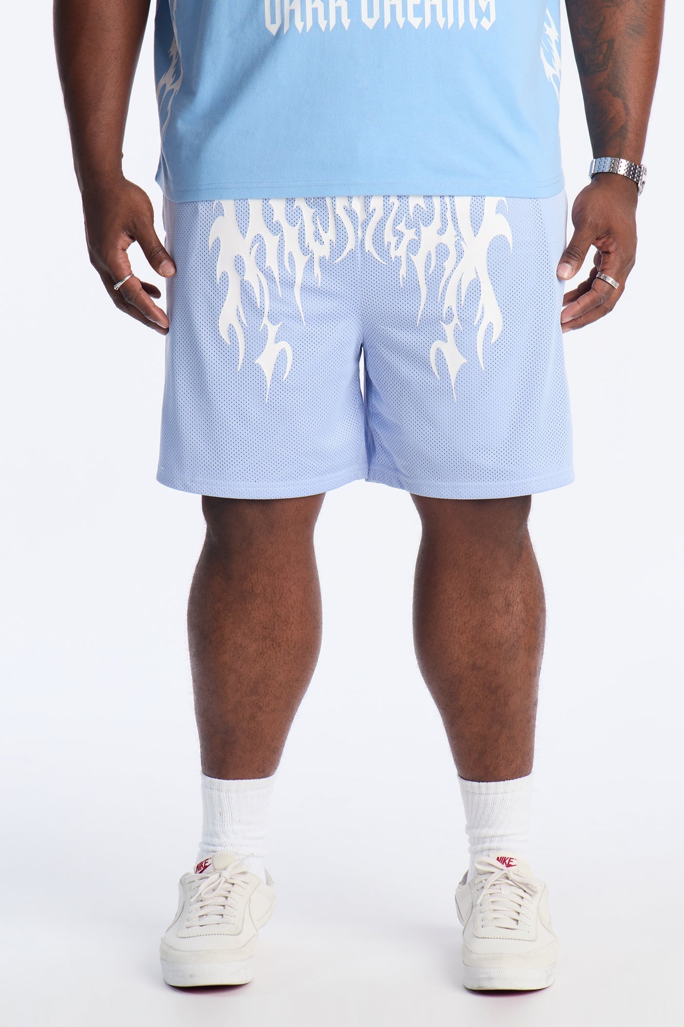 Midnight Anthem Graphic Mesh Short - Blue/combo Fashion Nova