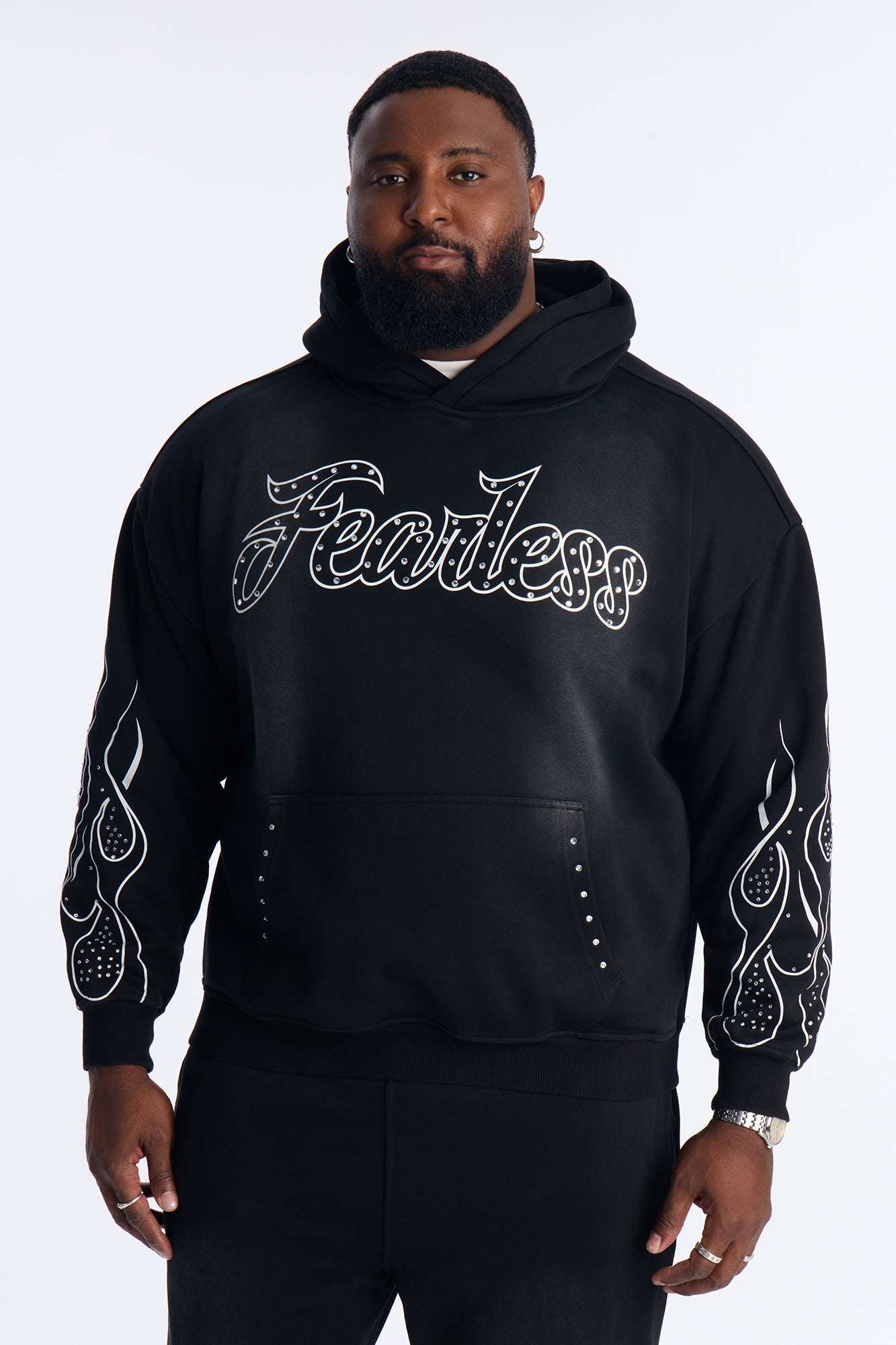 Fearless Rhinestones Oversized Hoodie - Black Fashion Nova