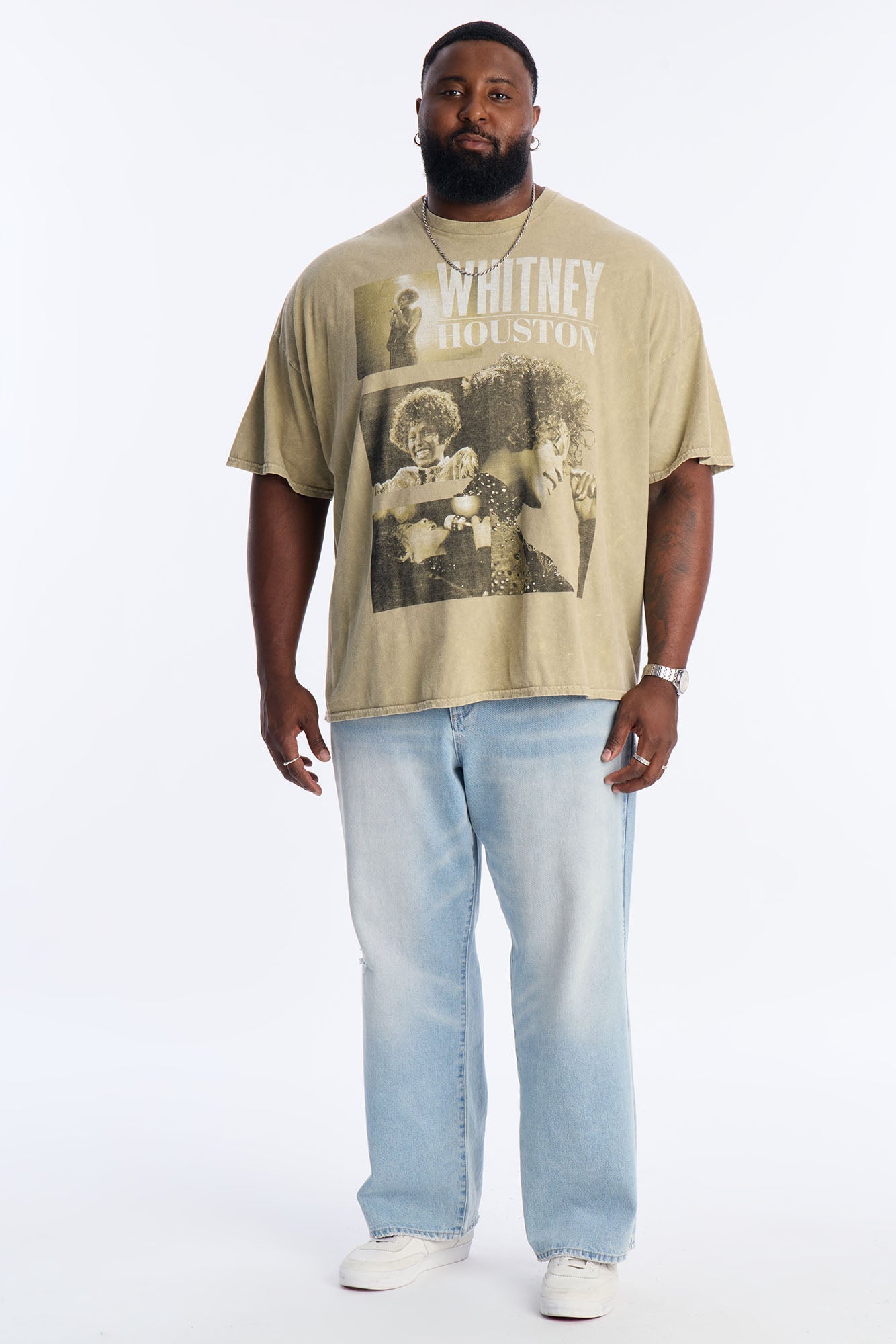 Whitney Houston Vintage Washed Short Sleeve Tee - Taupe Fashion Nova