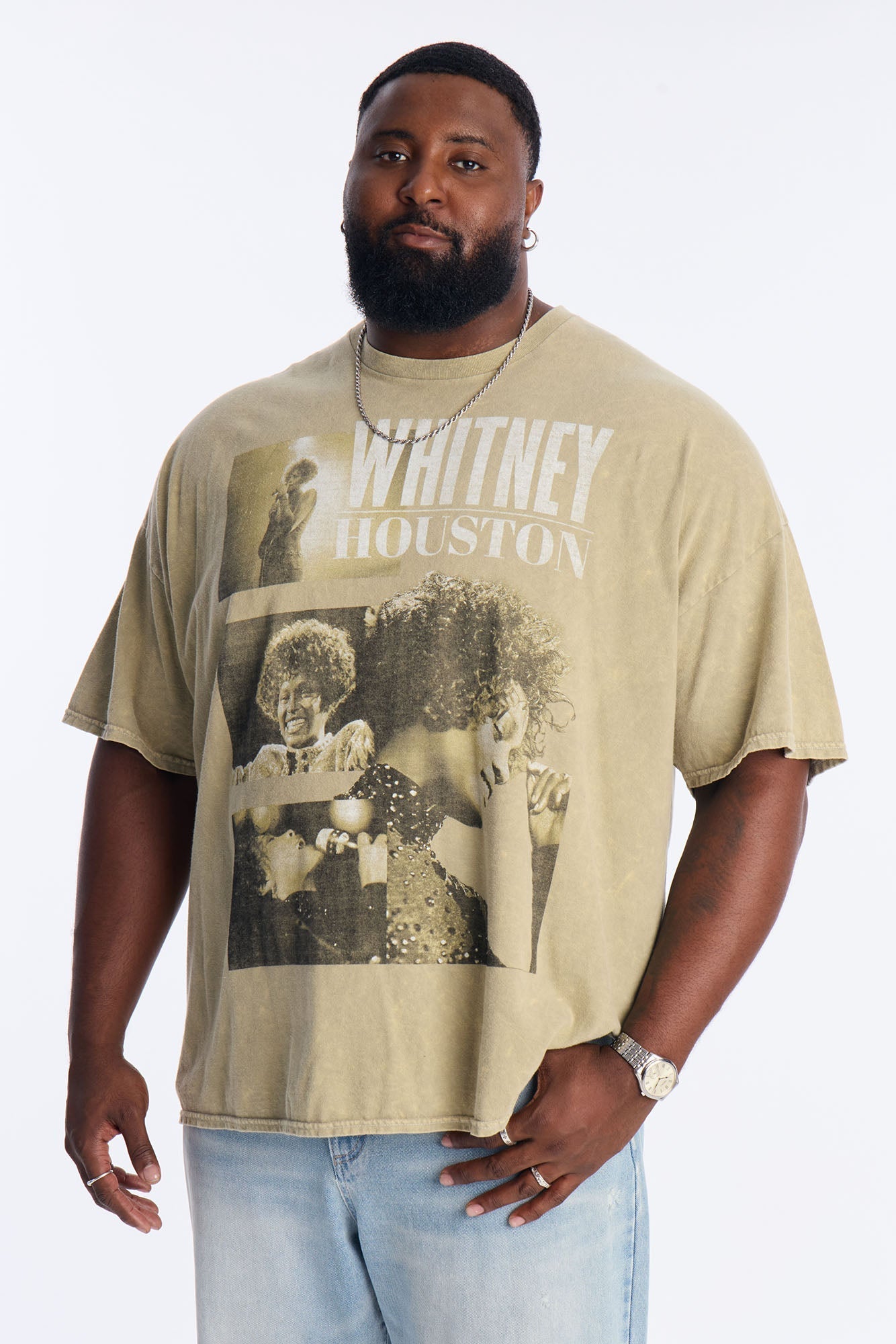 Whitney Houston Vintage Washed Short Sleeve Tee - Taupe Fashion Nova