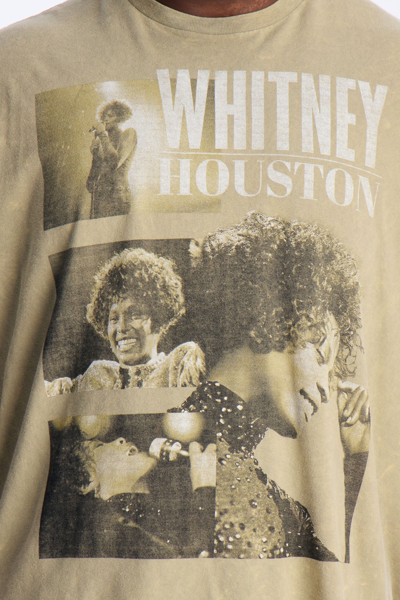 Whitney Houston Vintage Washed Short Sleeve Tee - Taupe Fashion Nova