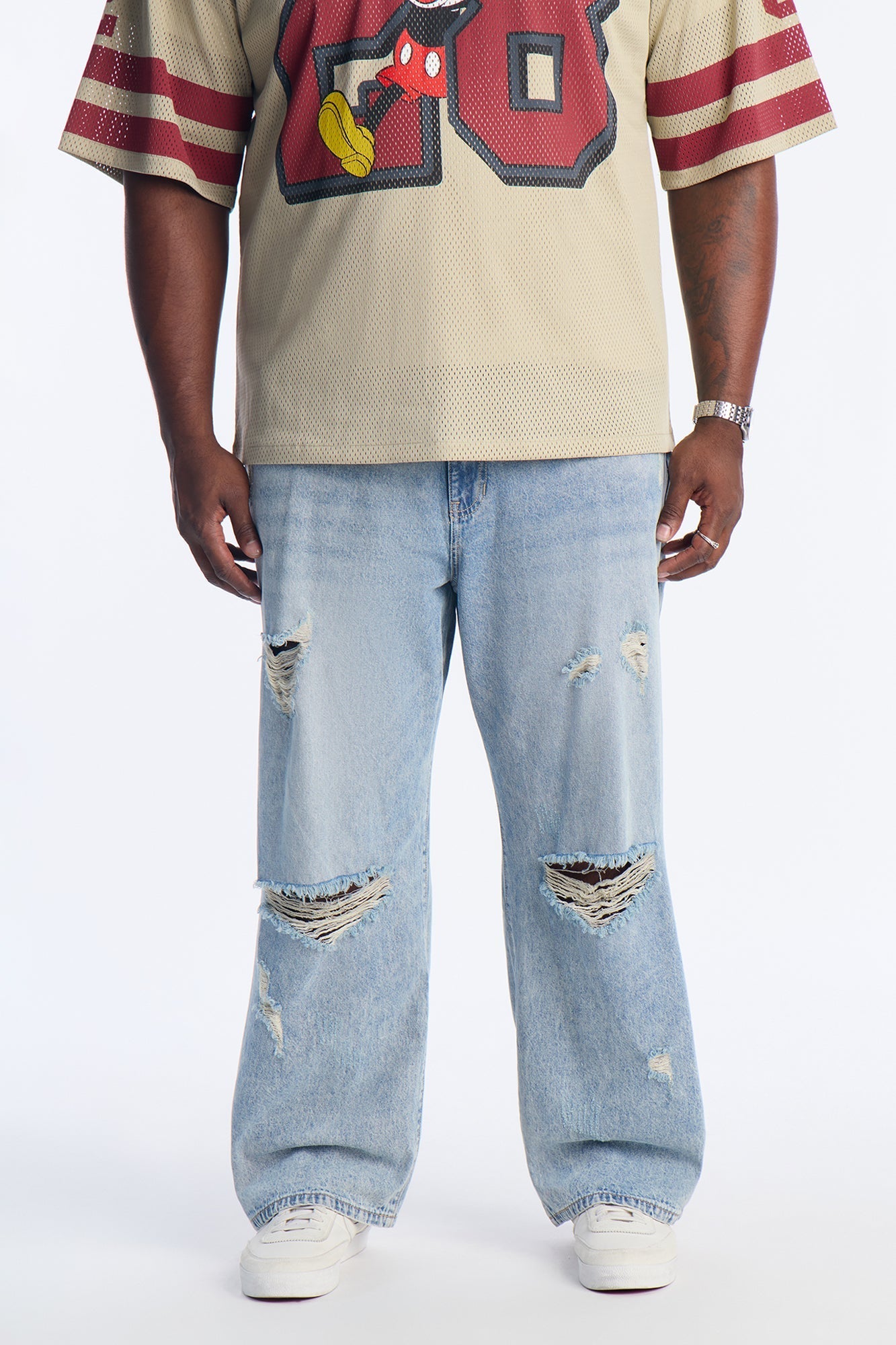 Baggy On The Grind Destroyed Jean - Light Blue Wash Fashion Nova