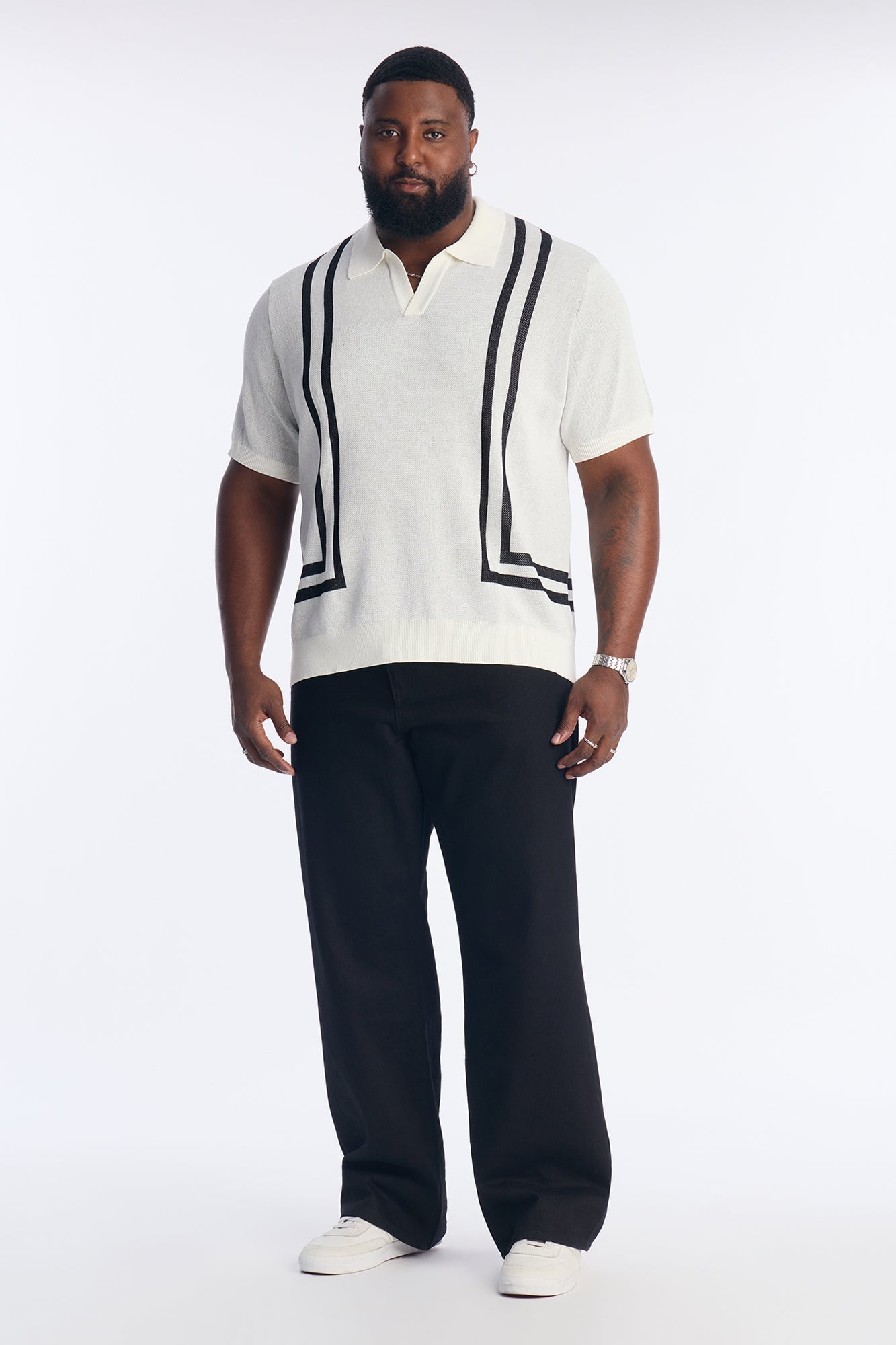 Seeing Lines Knit Johnny Collar Shirt - White Fashion Nova