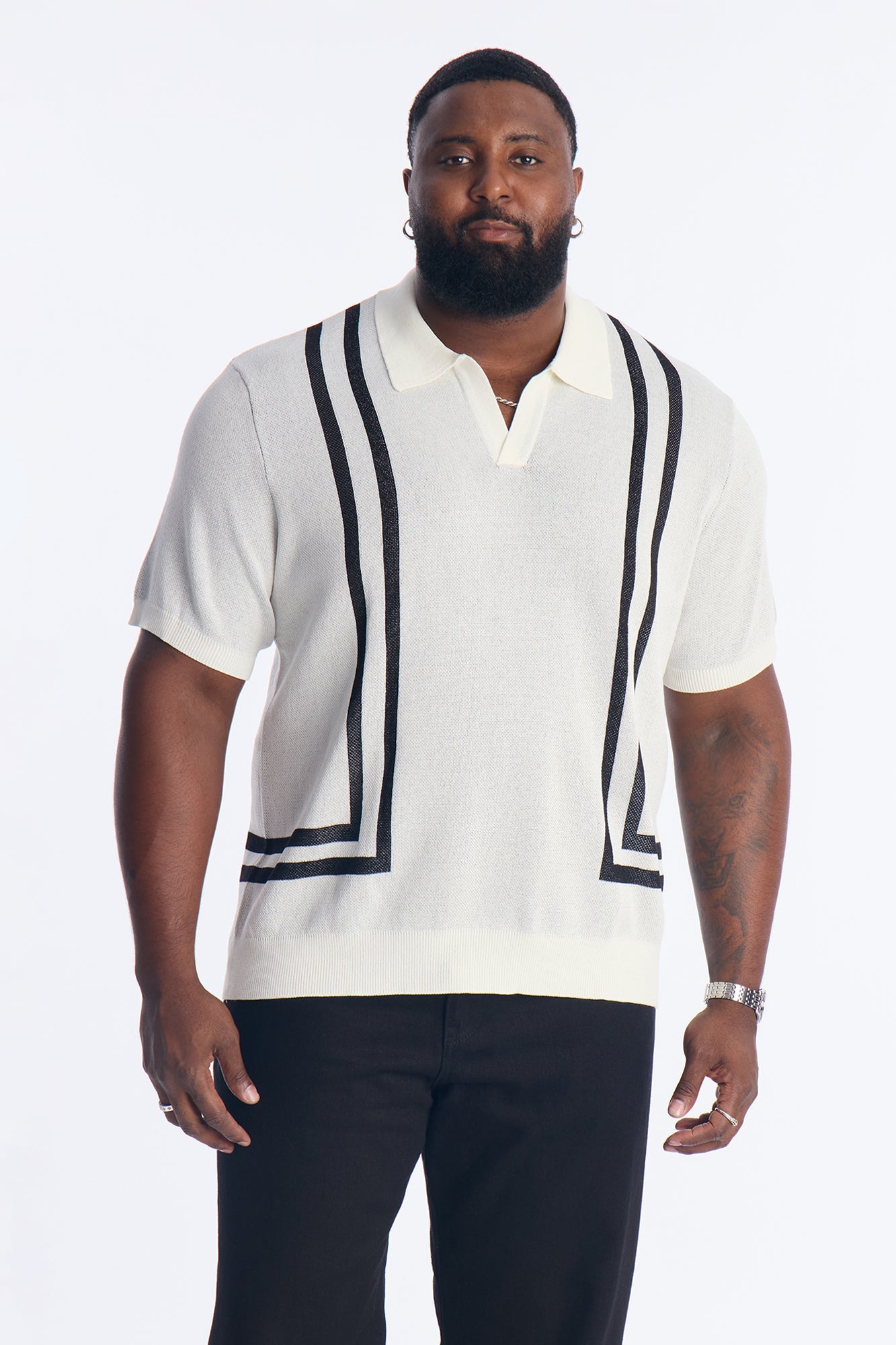 Seeing Lines Knit Johnny Collar Shirt - White Fashion Nova