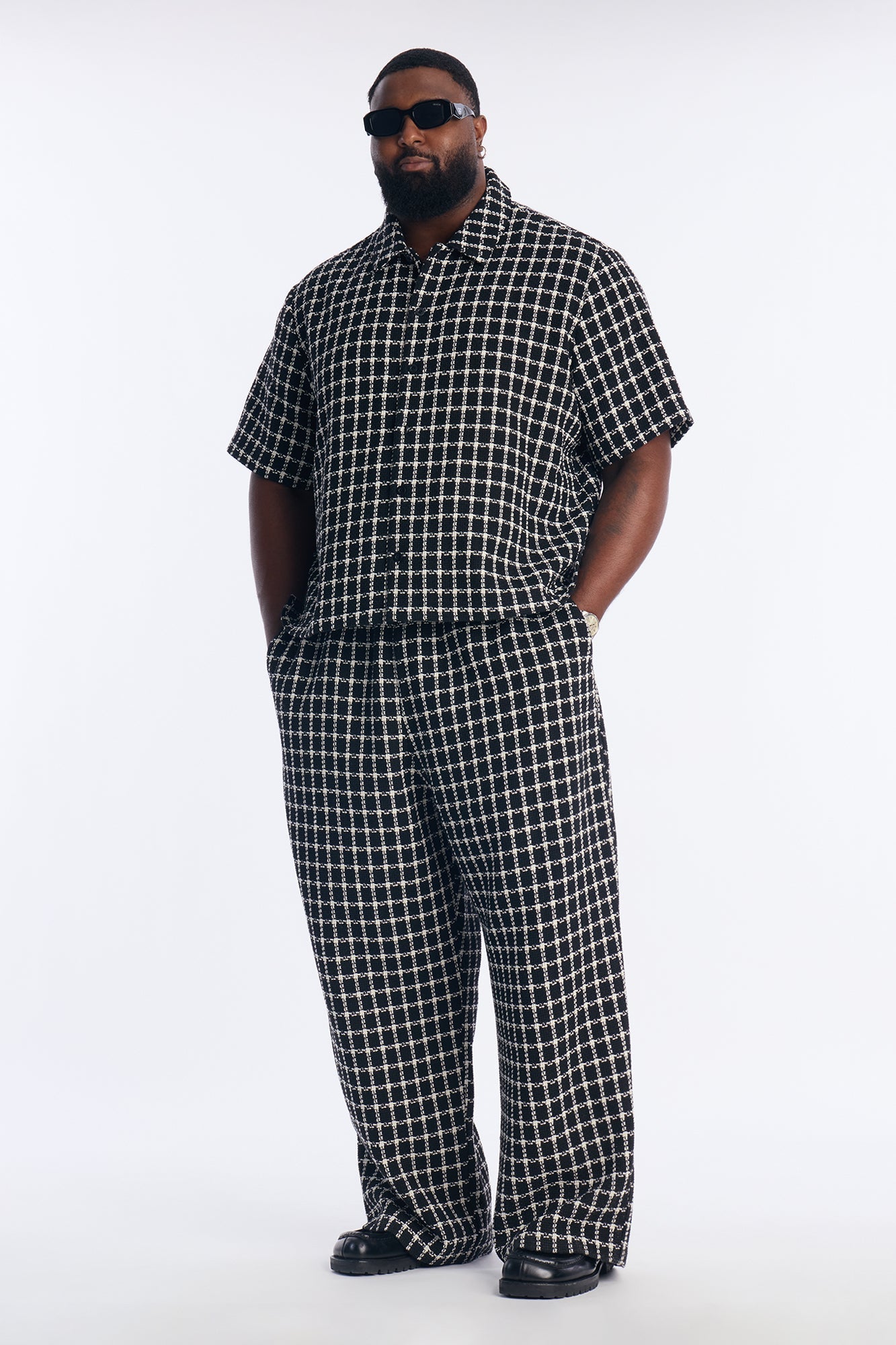 Relaxed Tweed Theory Button Up Shirt - Black Fashion Nova