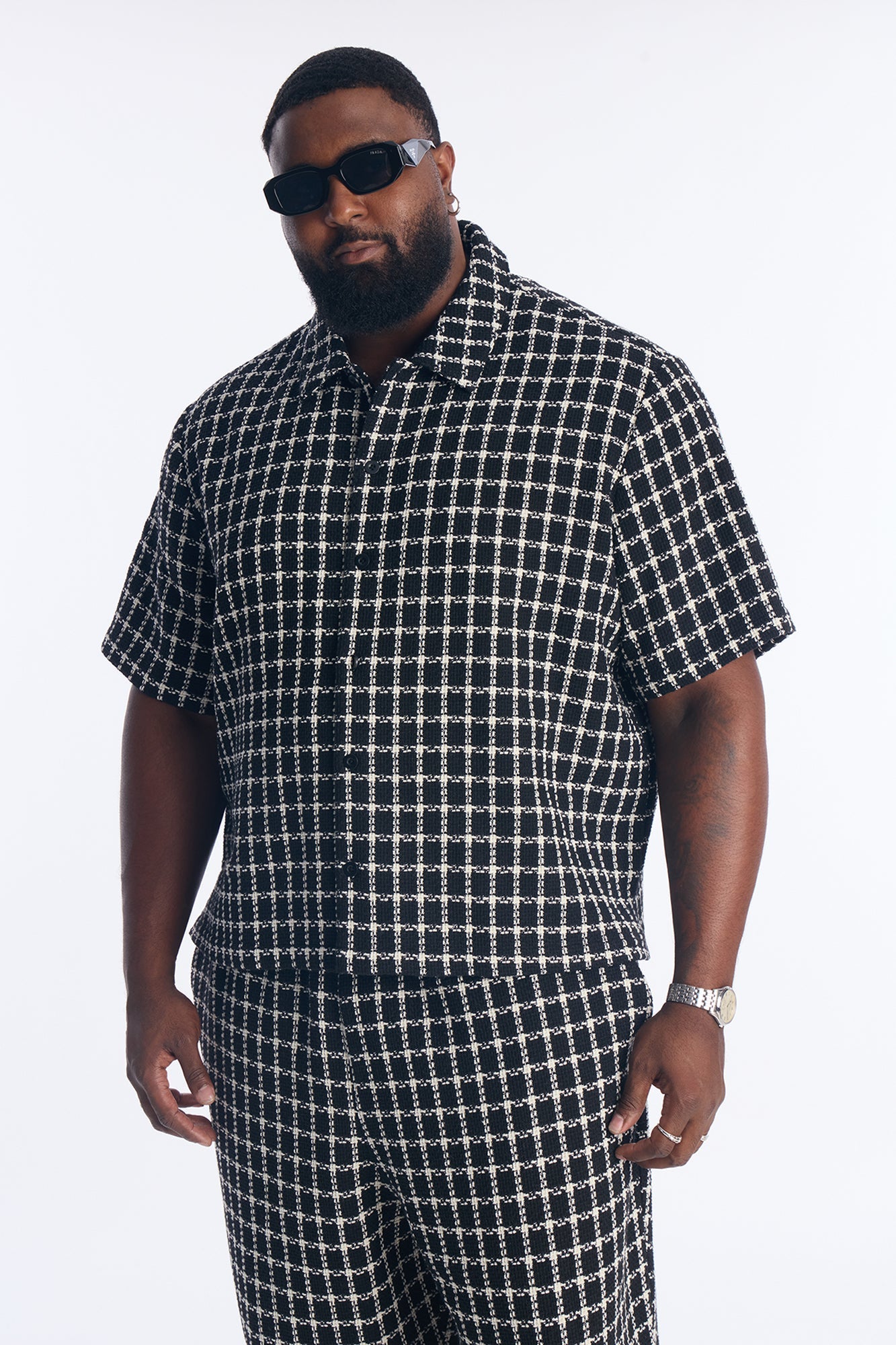 Relaxed Tweed Theory Button Up Shirt - Black Fashion Nova