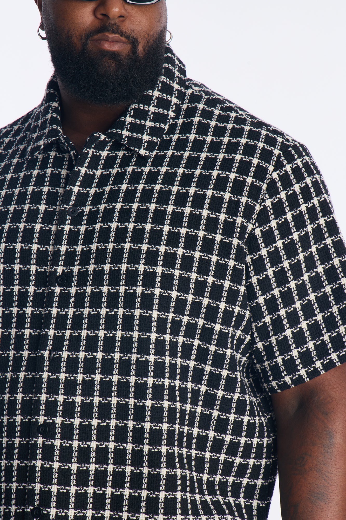 Relaxed Tweed Theory Button Up Shirt - Black Fashion Nova