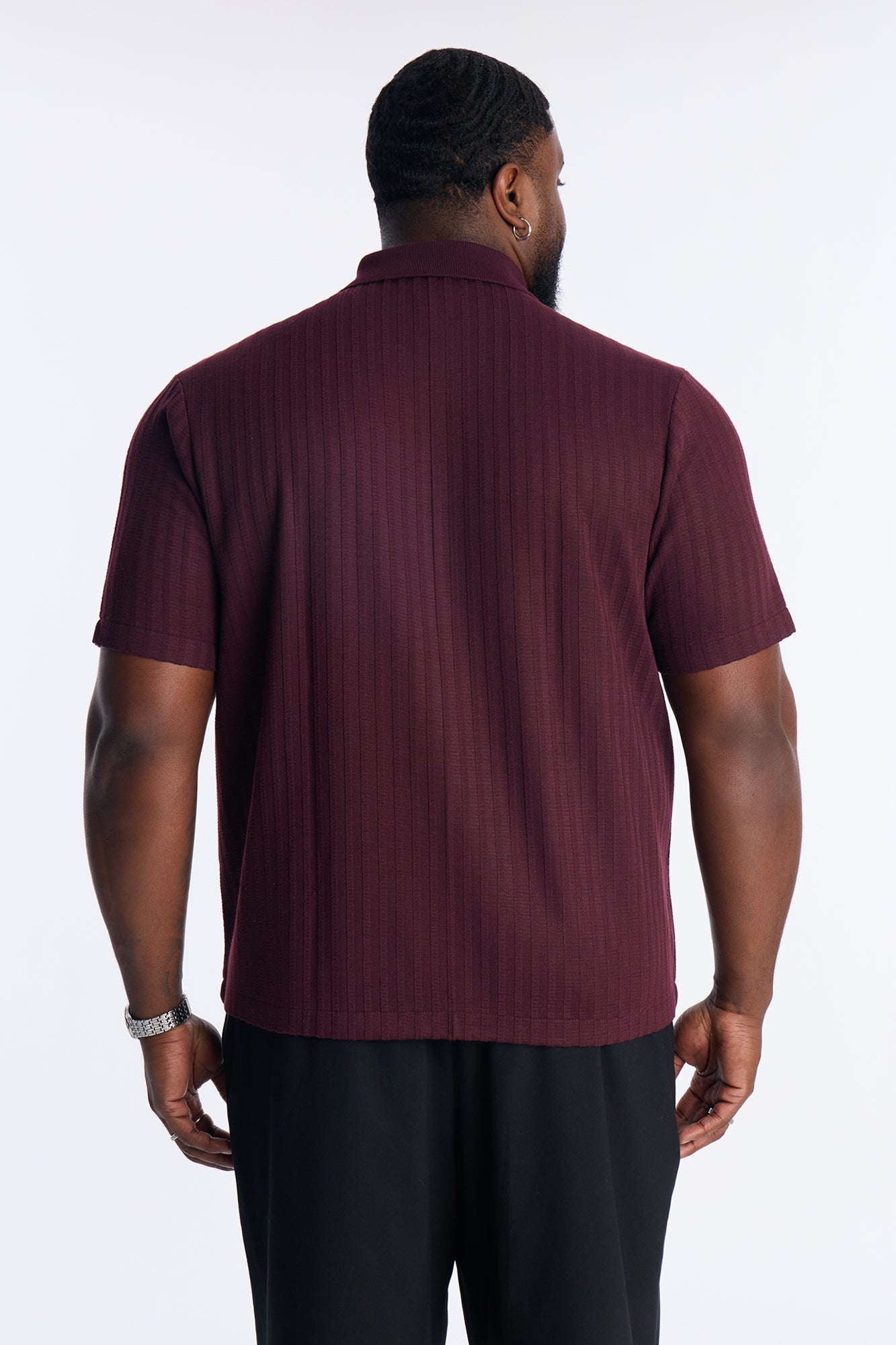 Shadow Button Striped Button Up - Burgundy Fashion Nova