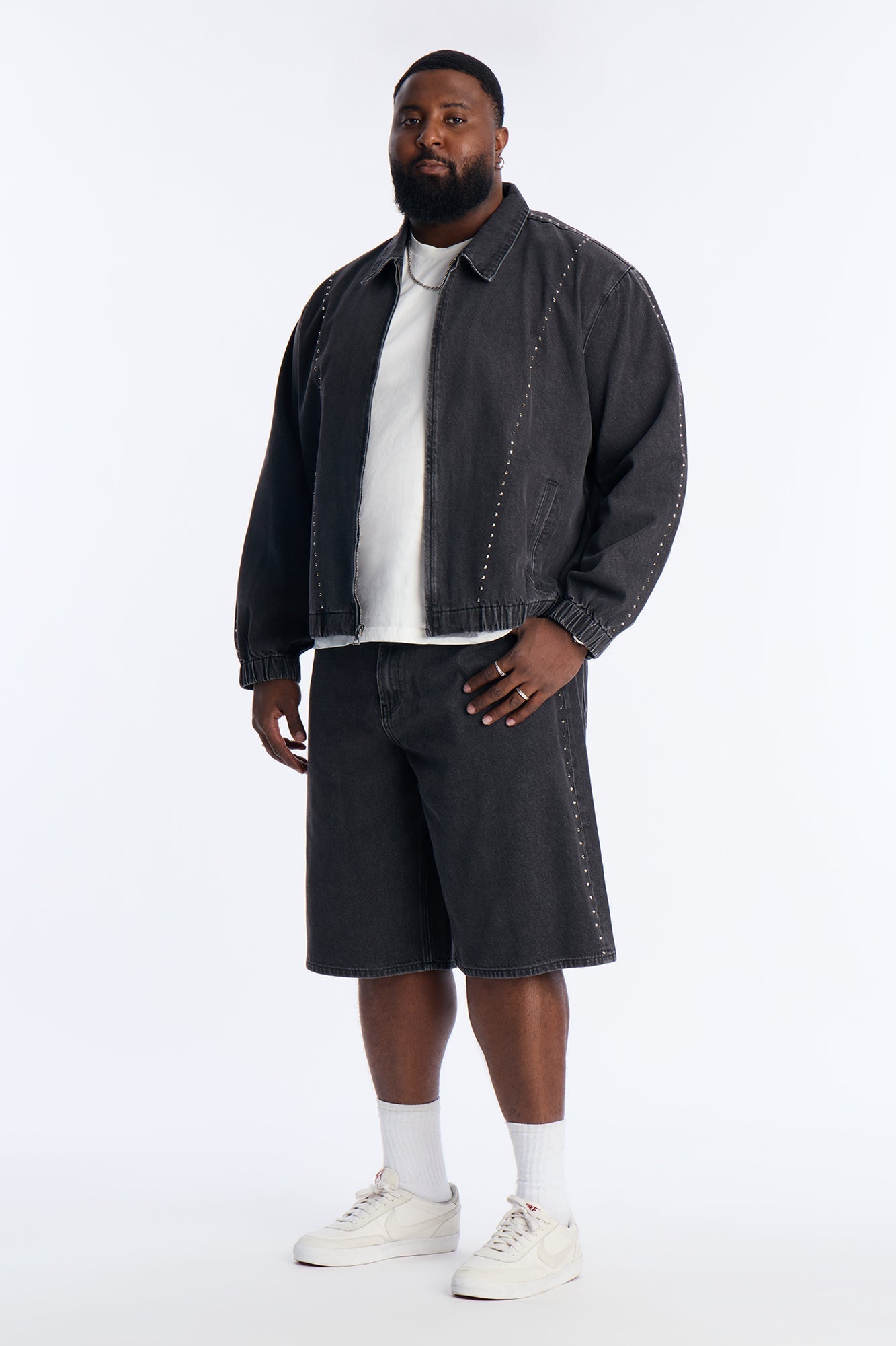 Baggy Lined Up Jewels Denim Short - Black Wash Fashion Nova