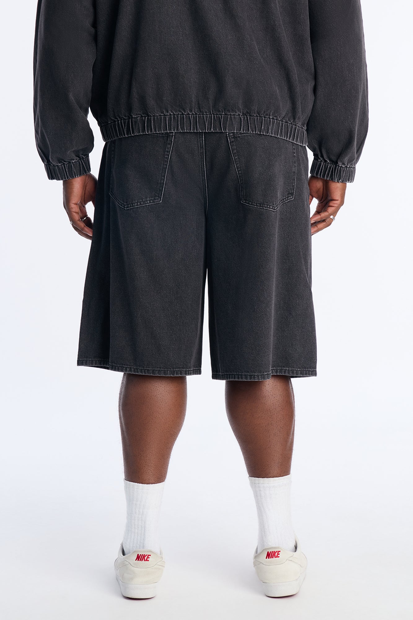 Baggy Lined Up Jewels Denim Short - Black Wash Fashion Nova