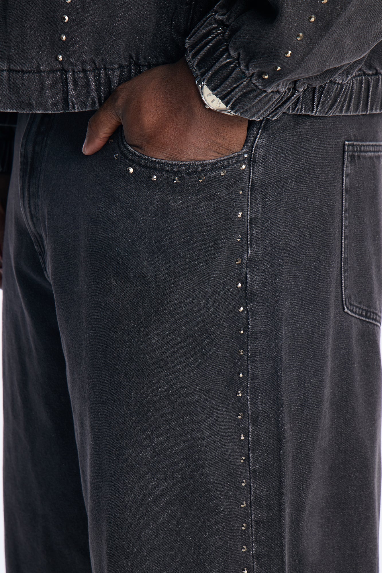 Baggy Lined Up Jewels Denim Short - Black Wash Fashion Nova