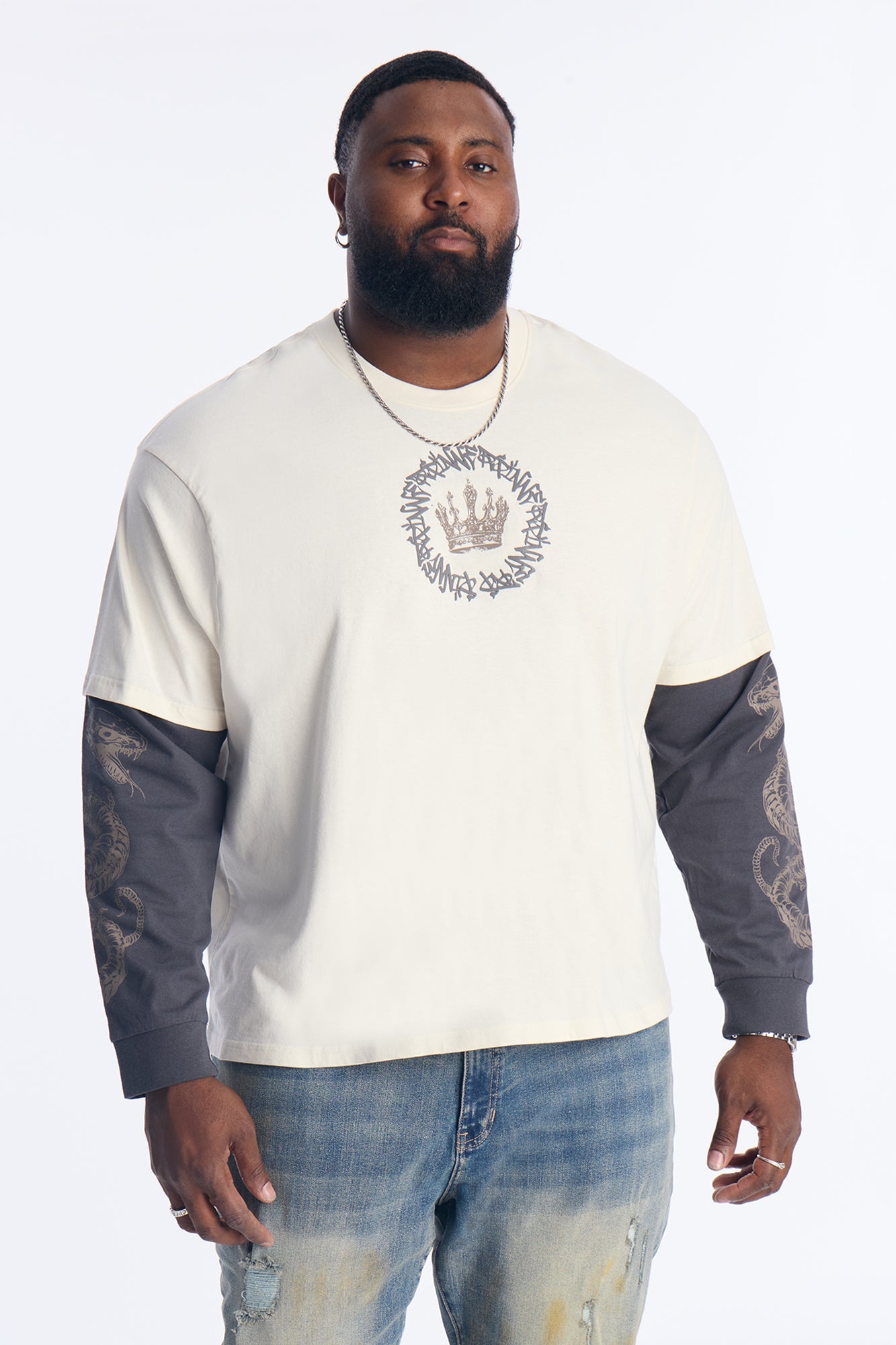 King Type Shii 2fer Long Sleeve Tee - White Fashion Nova