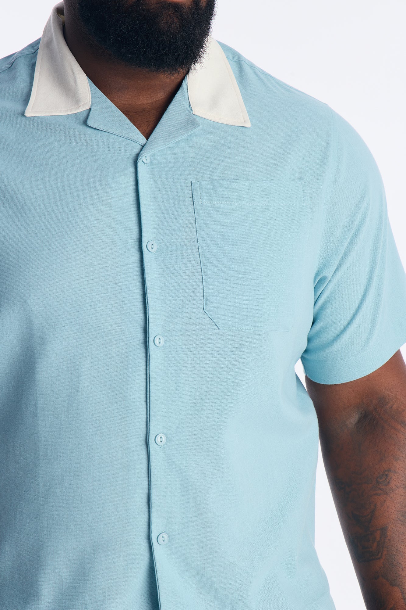Panel Trim Button Up Shirt - Blue Fashion Nova