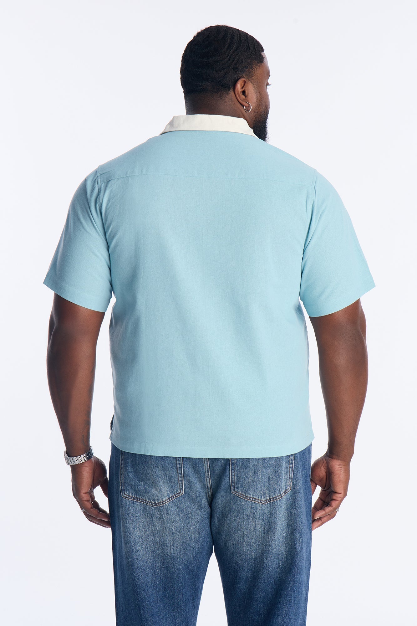 Panel Trim Button Up Shirt - Blue Fashion Nova