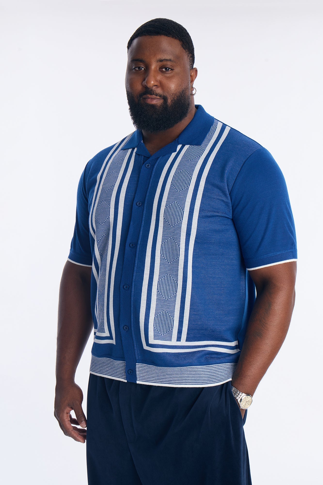 Casa Stripe Button Up - Blue/combo Fashion Nova