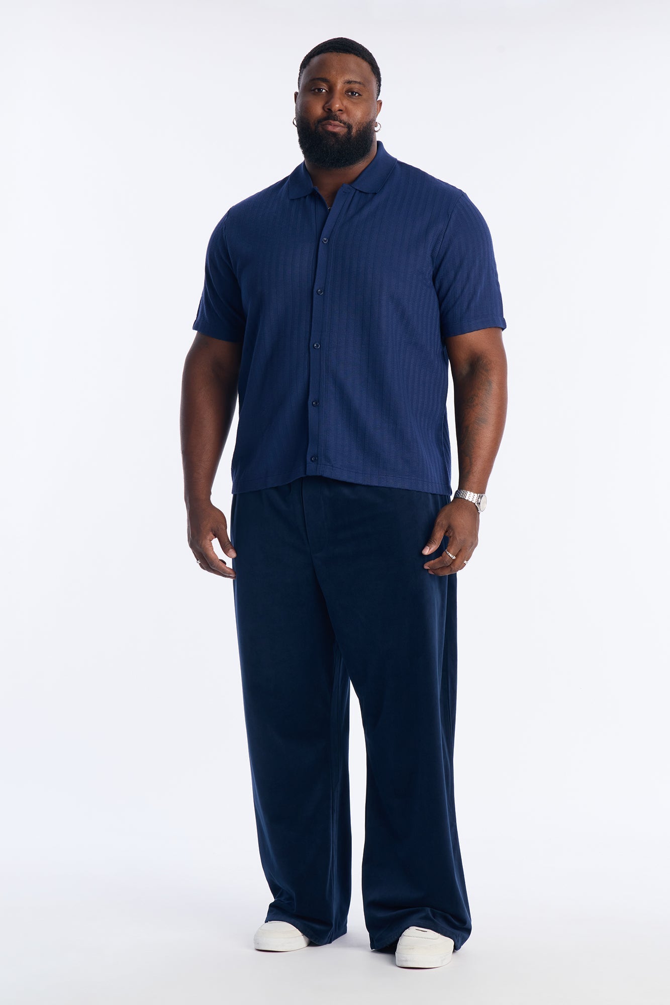 Shadow Button Striped Button Up - Navy Fashion Nova