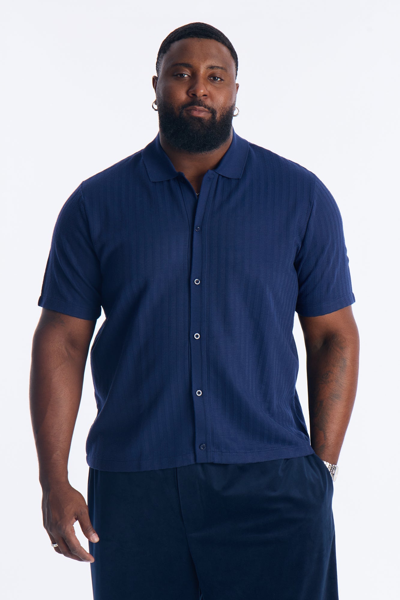 Shadow Button Striped Button Up - Navy Fashion Nova