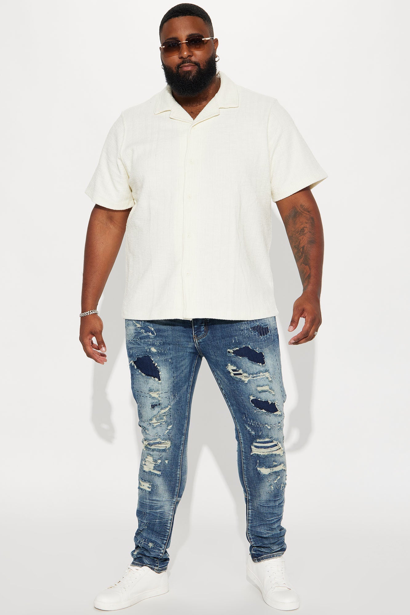 Dean Textured Short Sleeve Button Up Shirt - Cream Fashion Nova