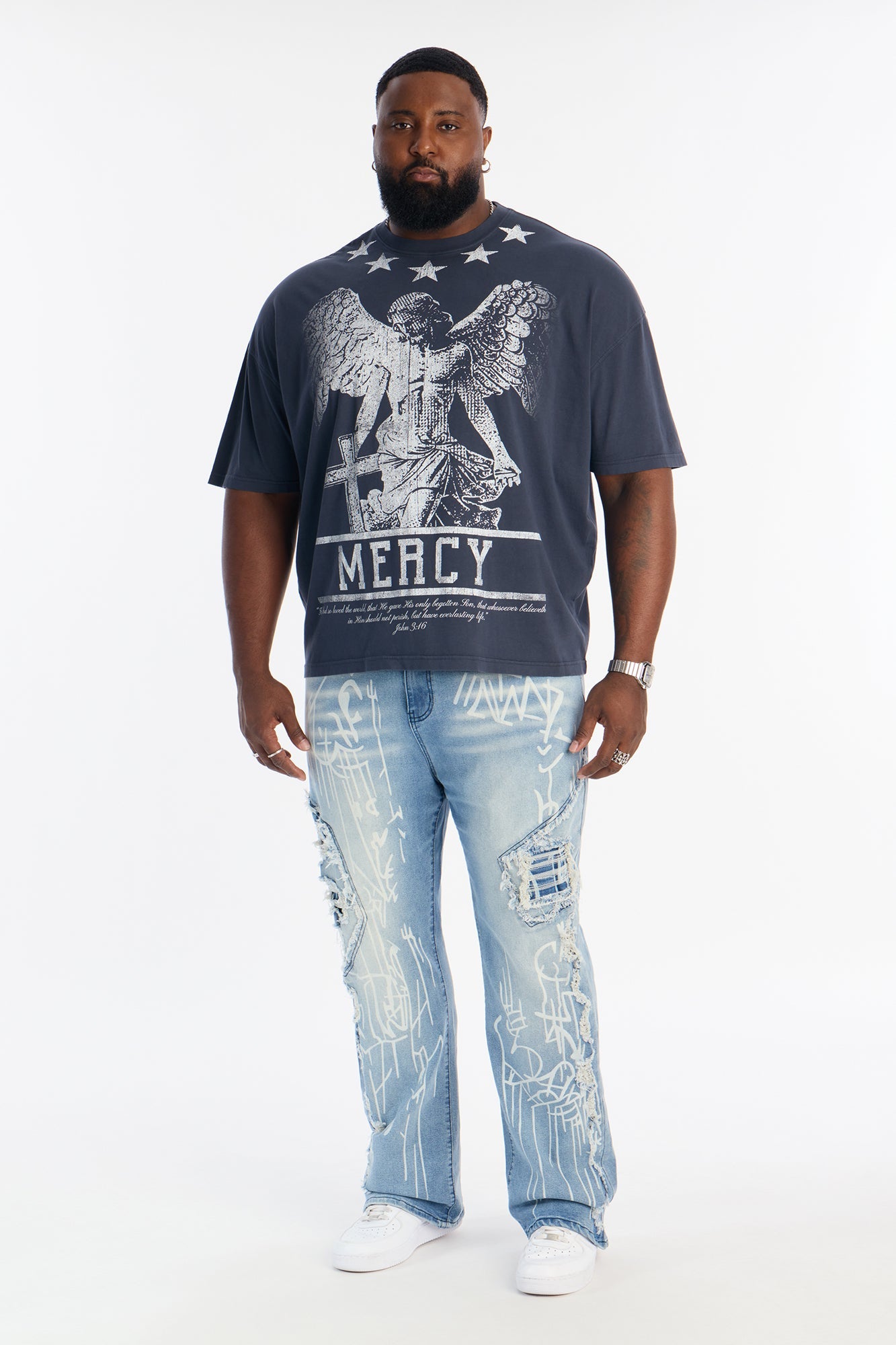 Mercy For All Oversized Short Sleeve Tee - Navy Fashion Nova