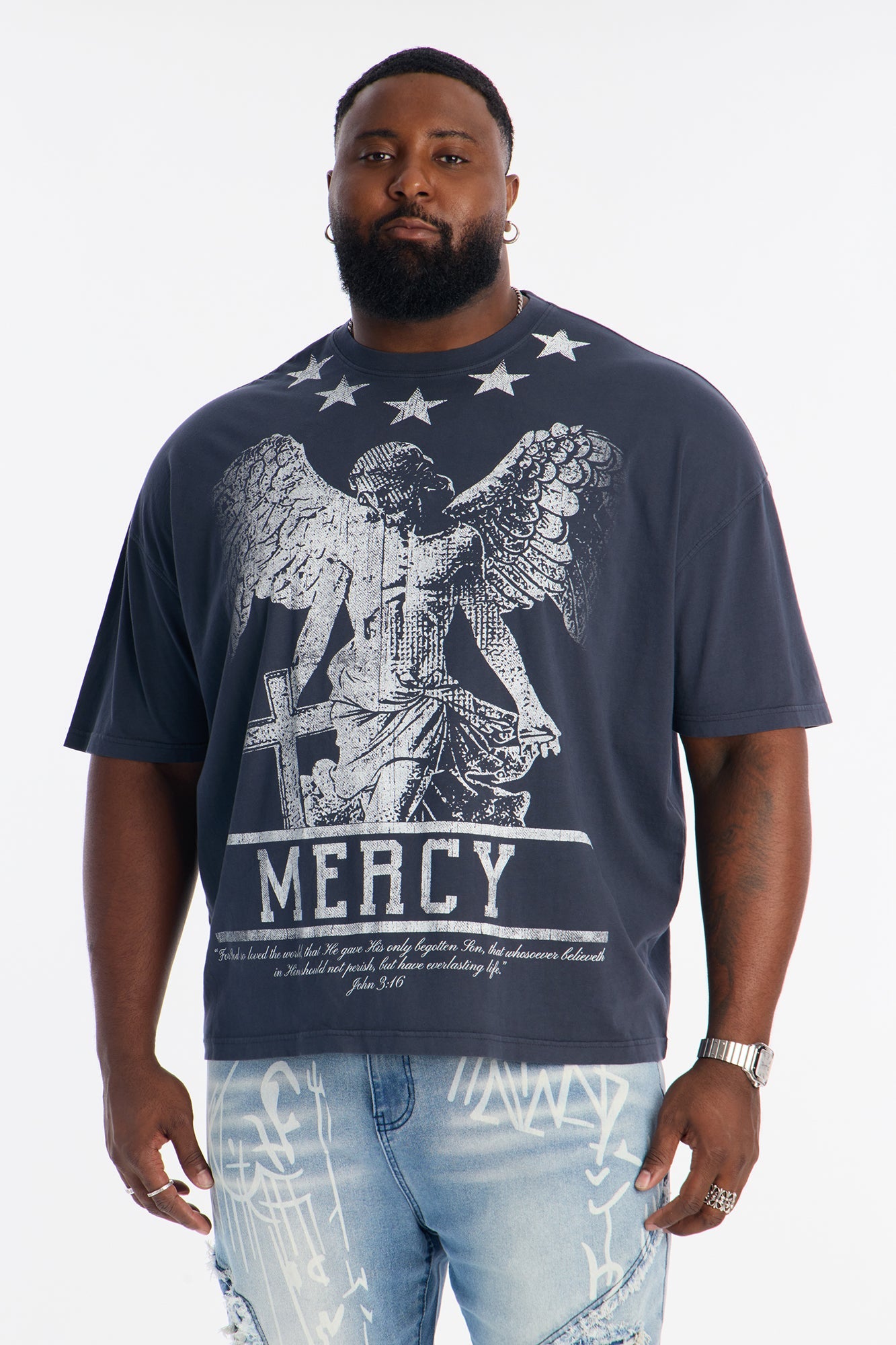 Mercy For All Oversized Short Sleeve Tee - Navy Fashion Nova